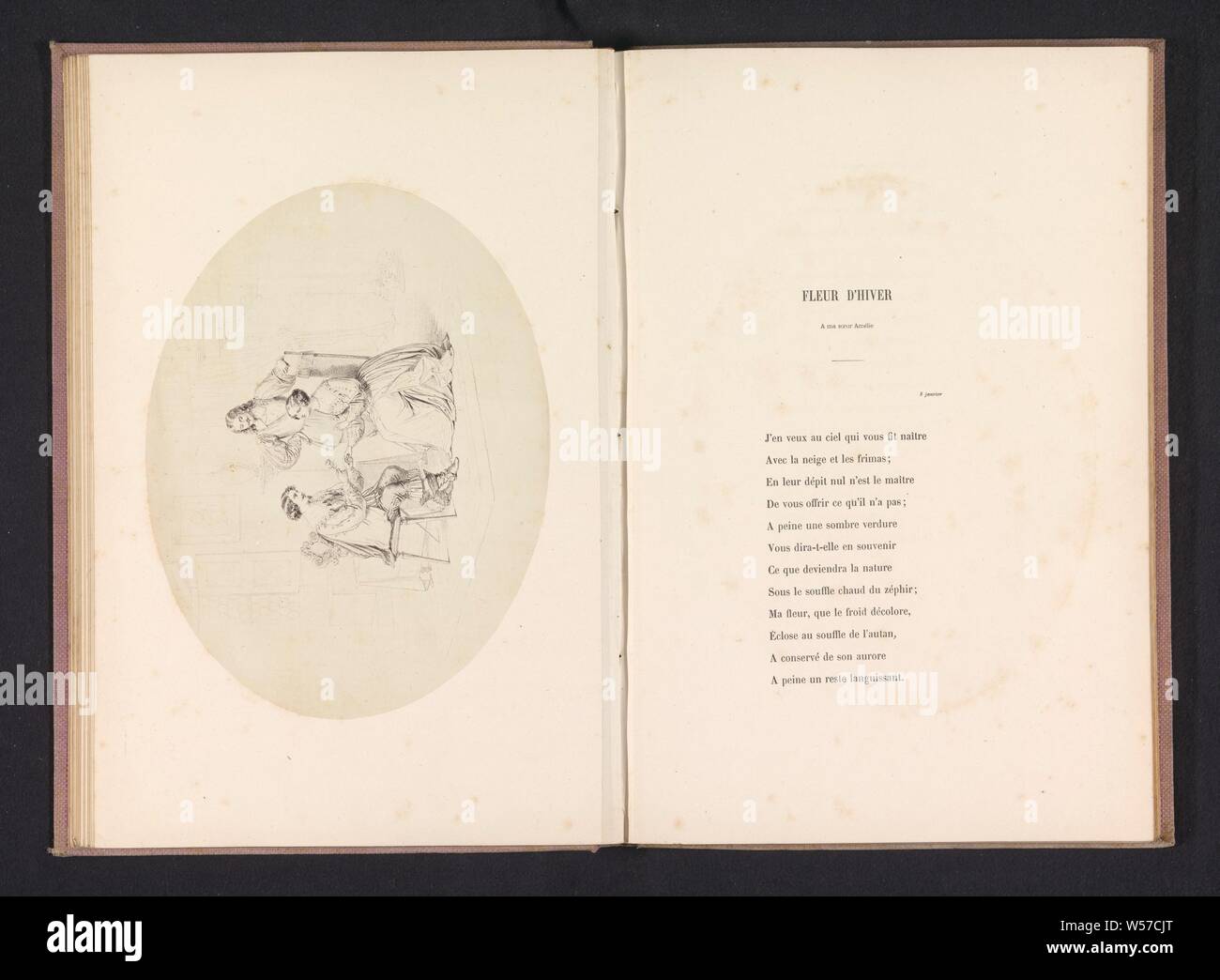 La riproduzione fotografica di un disegno, presentando un uomo di consegnare una donna un fiore, anonimo, c. 1857 - in o prima di 1867, carta fotografica, albume stampa, h 162 mm × W 208 mm Foto Stock