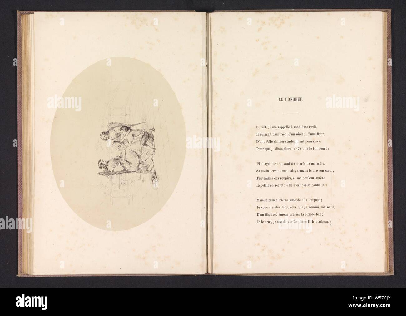 La riproduzione fotografica di un disegno raffigurante un ragazzo in ginocchio di fronte a i suoi genitori, inginocchiata figura, i genitori con i loro figli, anonimo, c. 1857 - in o prima di 1867, carta fotografica, albume stampa, h 165 mm × W 212 mm Foto Stock