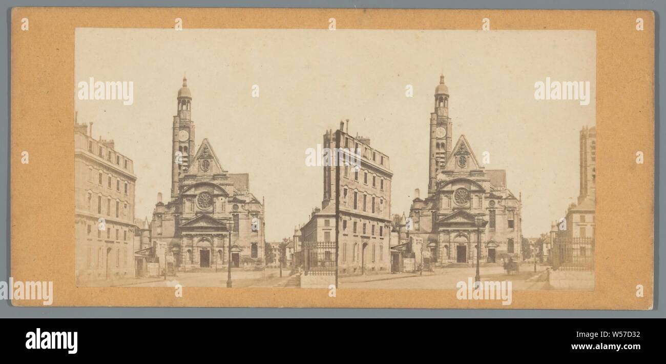 Vista l'Île Saint-Étienne-du-Mont a Parigi, chiesa (esterno), Saint-Étienne-du-Mont, anonimo, Parigi, c. 1855 - c. 1860, carta fotografica, cartone, albume stampa, h 81 mm × W 174 mm Foto Stock