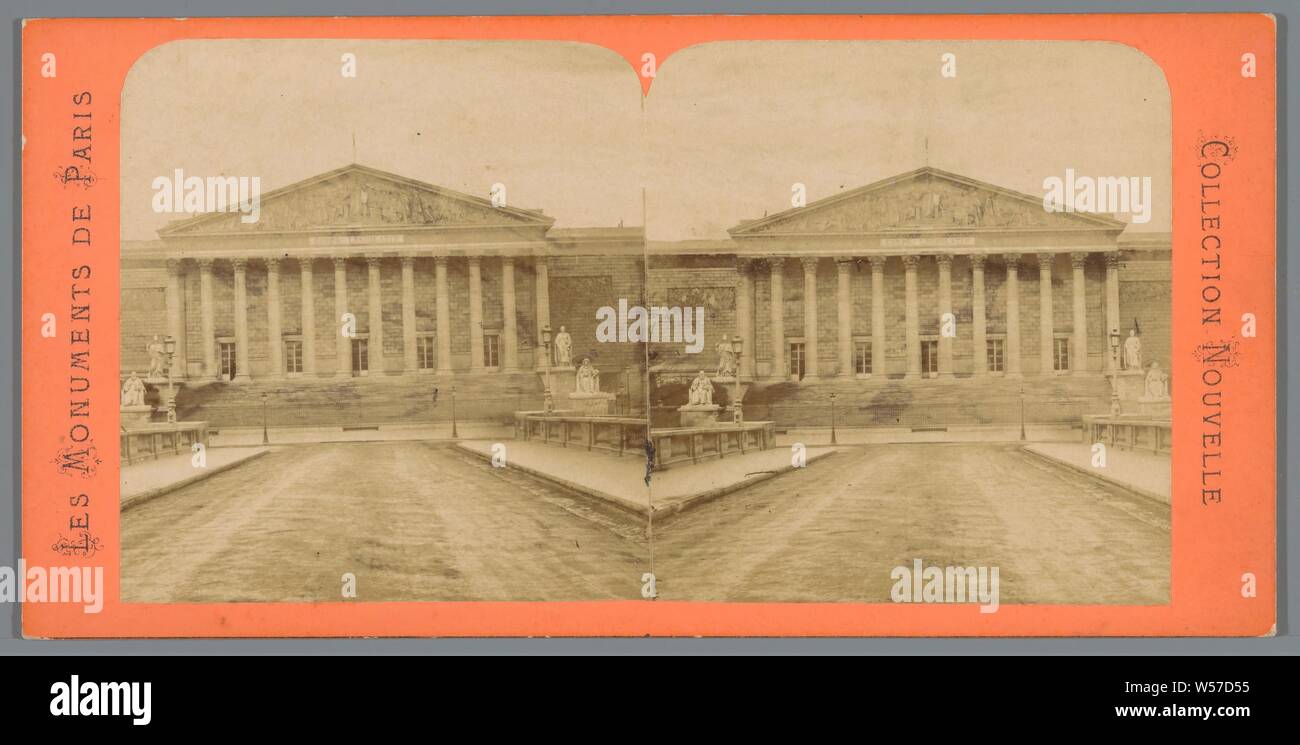 Vista del Palais Bourbon a Parigi, Les Monuments de Paris Collezione Nouvelle (titolo serie su object), facciata (o casa o edificio), il palazzo, Palais Bourbon, anonimo, Parigi, c. 1850 - c. 1880, carta fotografica, cartone, albume stampa, h 85 mm × W 171 mm Foto Stock