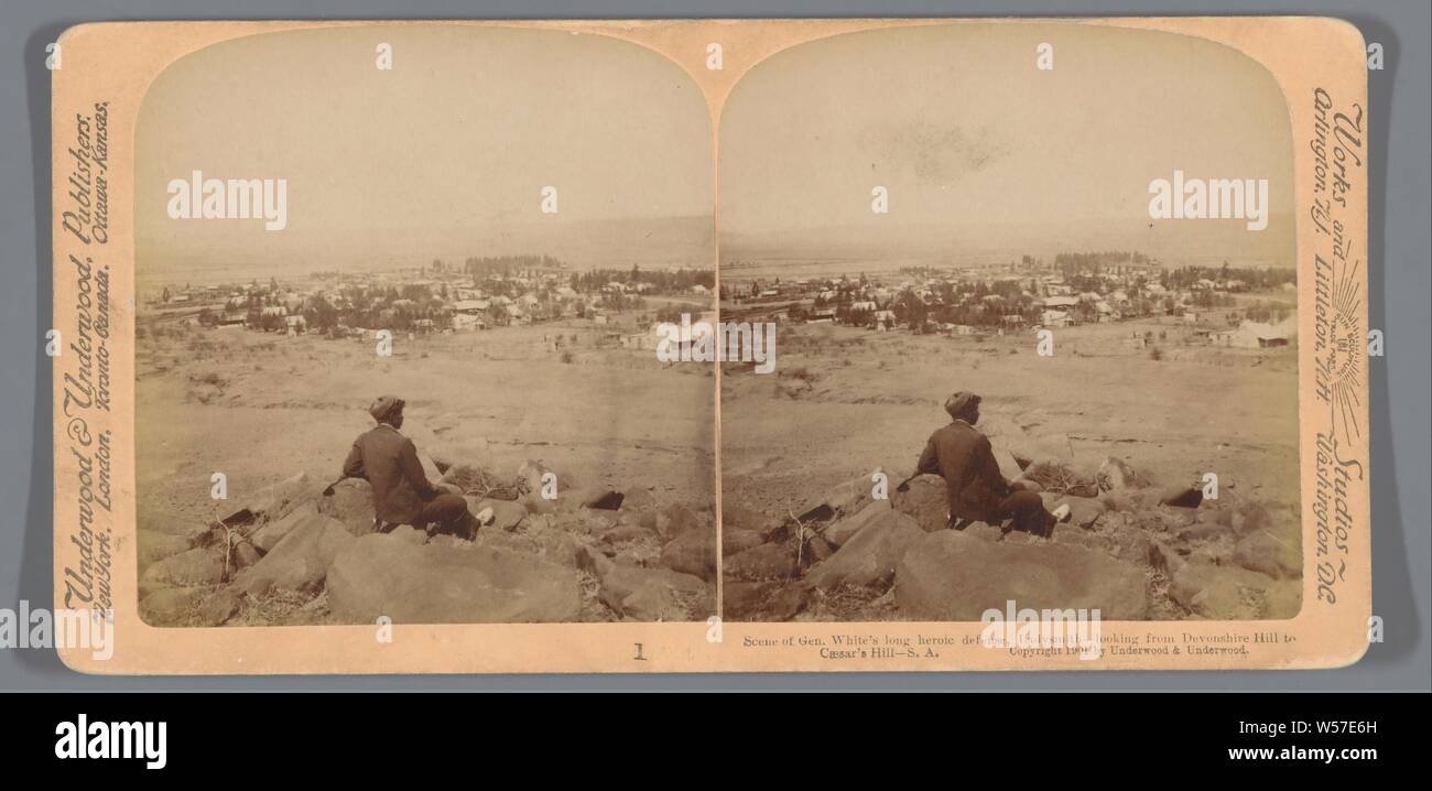 Scena di generazione del bianco lungo eroica difesa, Ladysmith - cercando di Devonshire Hill a Caesar's Hill - S.A., Underwood e Underwood, 1901 Foto Stock