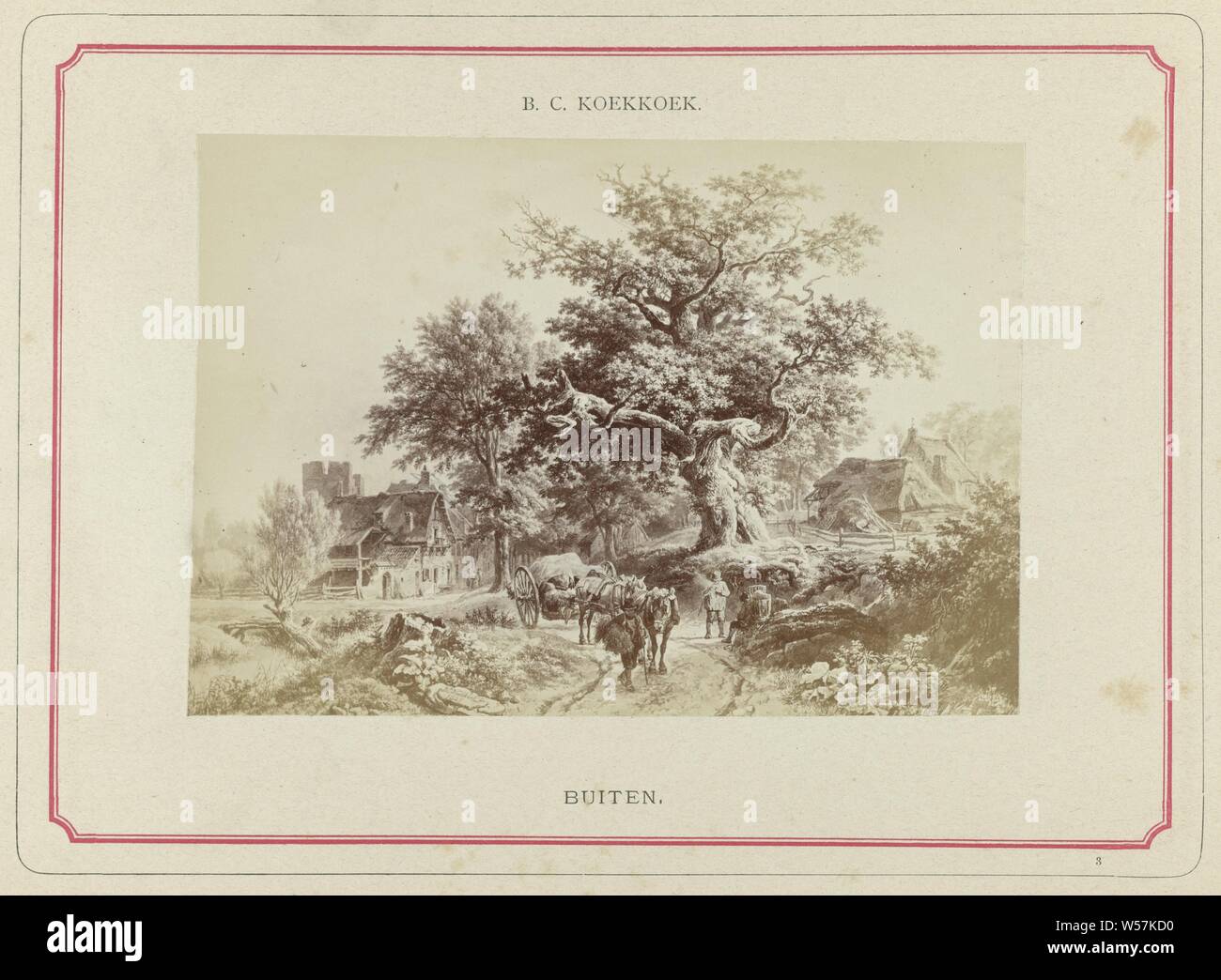 La riproduzione fotografica di un dipinto che rappresenta una strada di campagna con un cavallo carrello esterno (titolo in oggetto), strada pubblica, cavallo, (Azienda) carro, carro merci, carrello, anonimo, c. 1868 - in o prima di 1878, carta fotografica, albume stampa, h 110 mm × W 153 mm Foto Stock