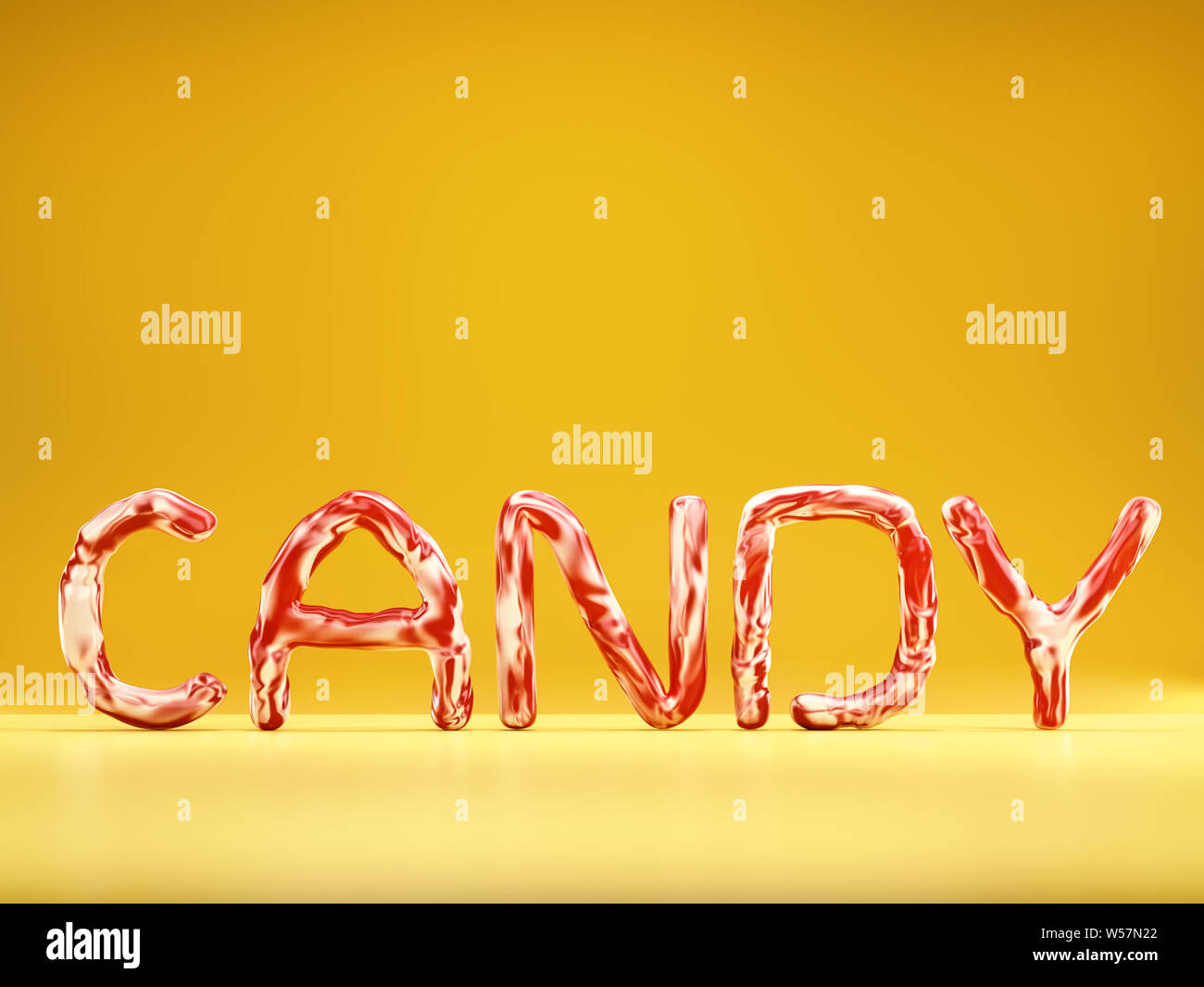 3D render di menta piperita candy testo su sfondo giallo Foto Stock