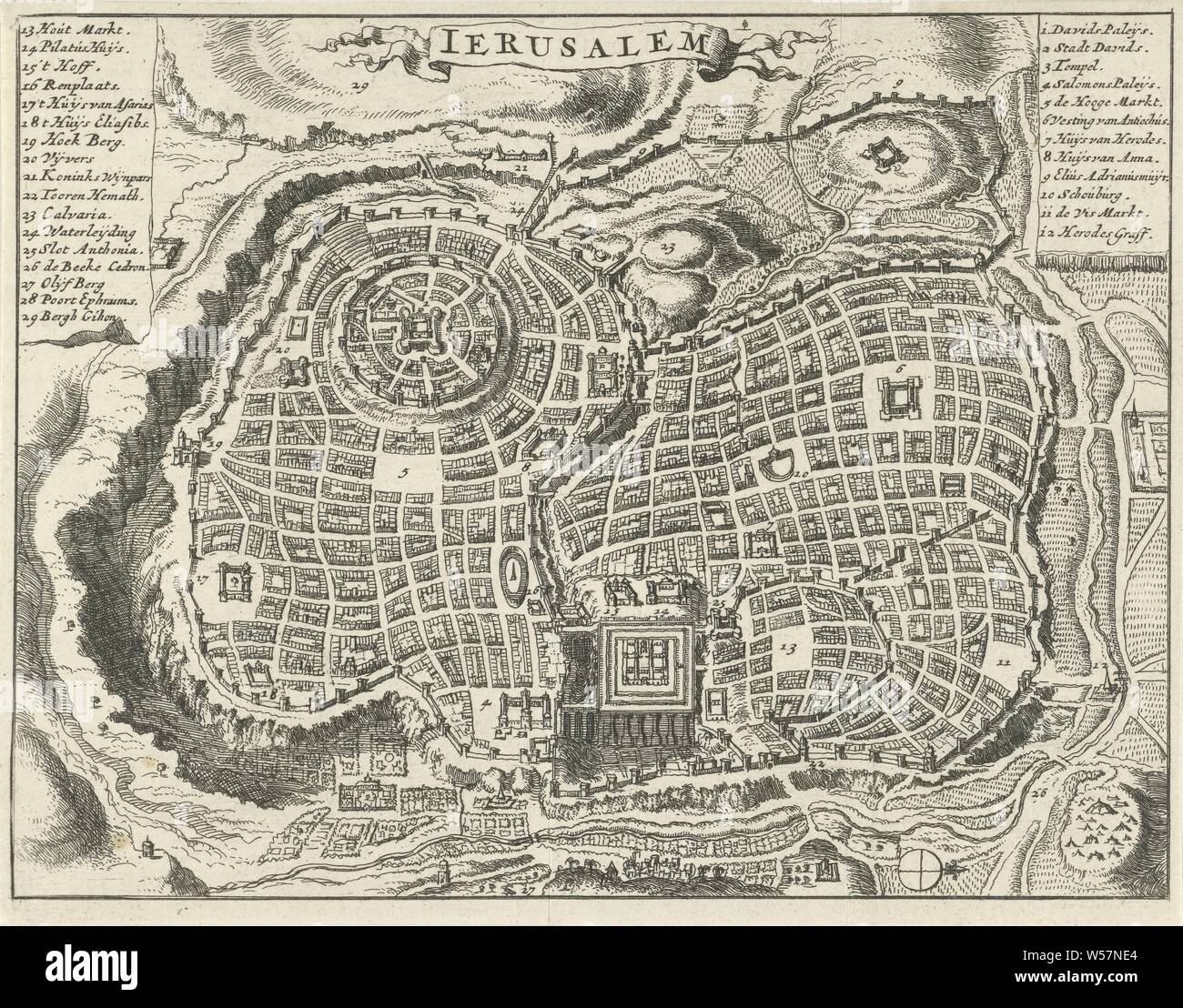 Mappa di Gerusalemme Ierusalem (titolo in oggetto), mappe di città, Gerusalemme, Jan Luyken, Amsterdam, 1682, carta, attacco, h 135 mm × W 174 mm Foto Stock