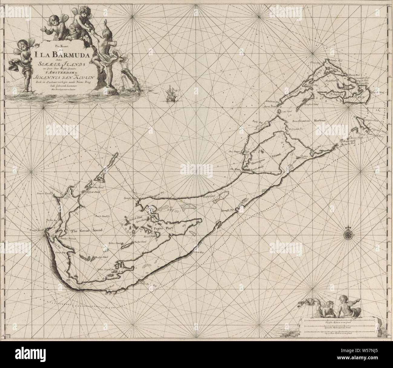 Scheda passaporto da Bermuda scheda passaporto da I. La Barmuda altri  Sommer Ilands in grandi (titolo in oggetto), scheda passaporto da Bermuda,  con una rosa dei venti, il nord è sopra. Sopra