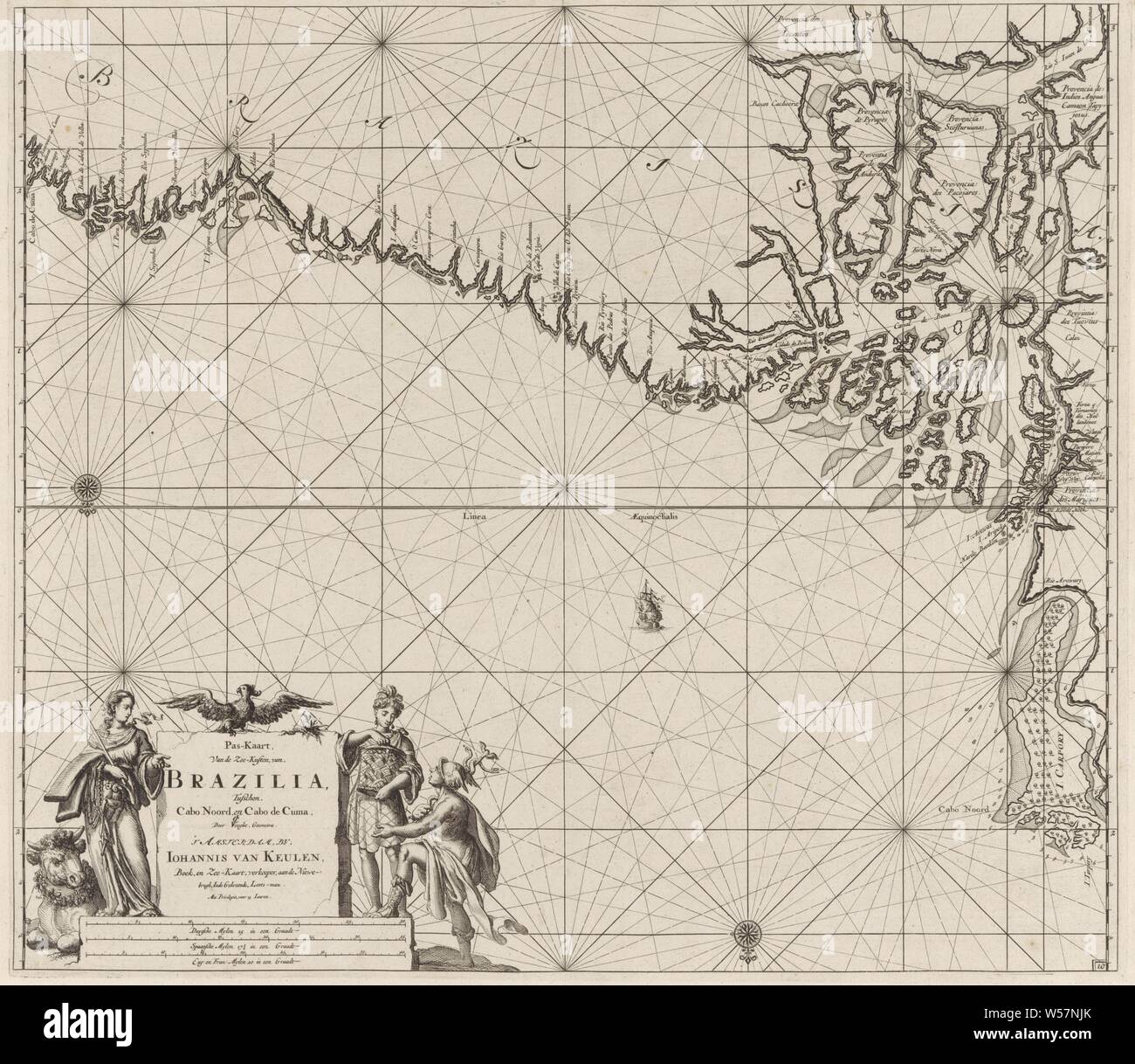 Tessera di Abbonamento di una porzione della costa del Brasile con il delta del Fiume Rio delle Amazzoni Pass card, delle coste del Brasile, tra, Cabo Nord e Cabo de Cuma (titolo in oggetto), scheda del passaporto di una parte della costa del Brasile con il delta del fiume Rio delle Amazzoni. La mappa contiene due compass rose, il Noorder è inferiore a. In basso a sinistra il titolo, l'indirizzo della casa editrice e la scala, che viene mostrato in tedesco, spagnolo e inglese o francese miglia (scala: c. 1: 1 300 000). A destra dei dati, il mercurio è di avere una conversazione con una giovane donna apertura di un cestello. A sinistra dei dati è una Foto Stock