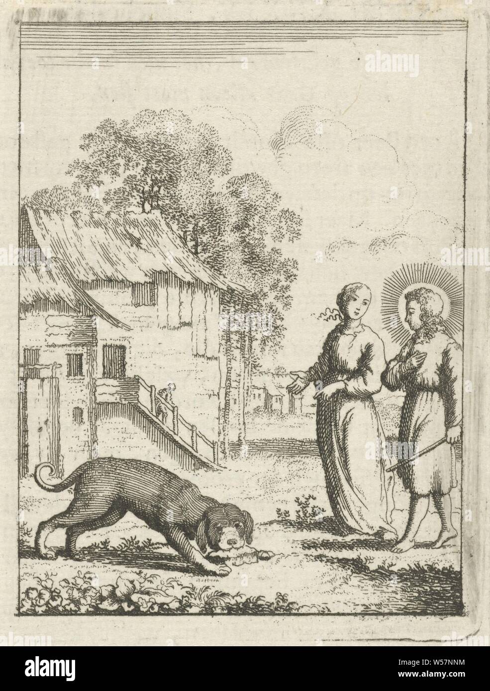Cristo e la personificata anima ecco un cane che si morde su una pietra Gesù e l'anima vedere un cane che si morde su una pietra, Jan Luyken, Amsterdam, 1678 - 1687, carta, tipografia, h 90 mm × W 69 mm Foto Stock