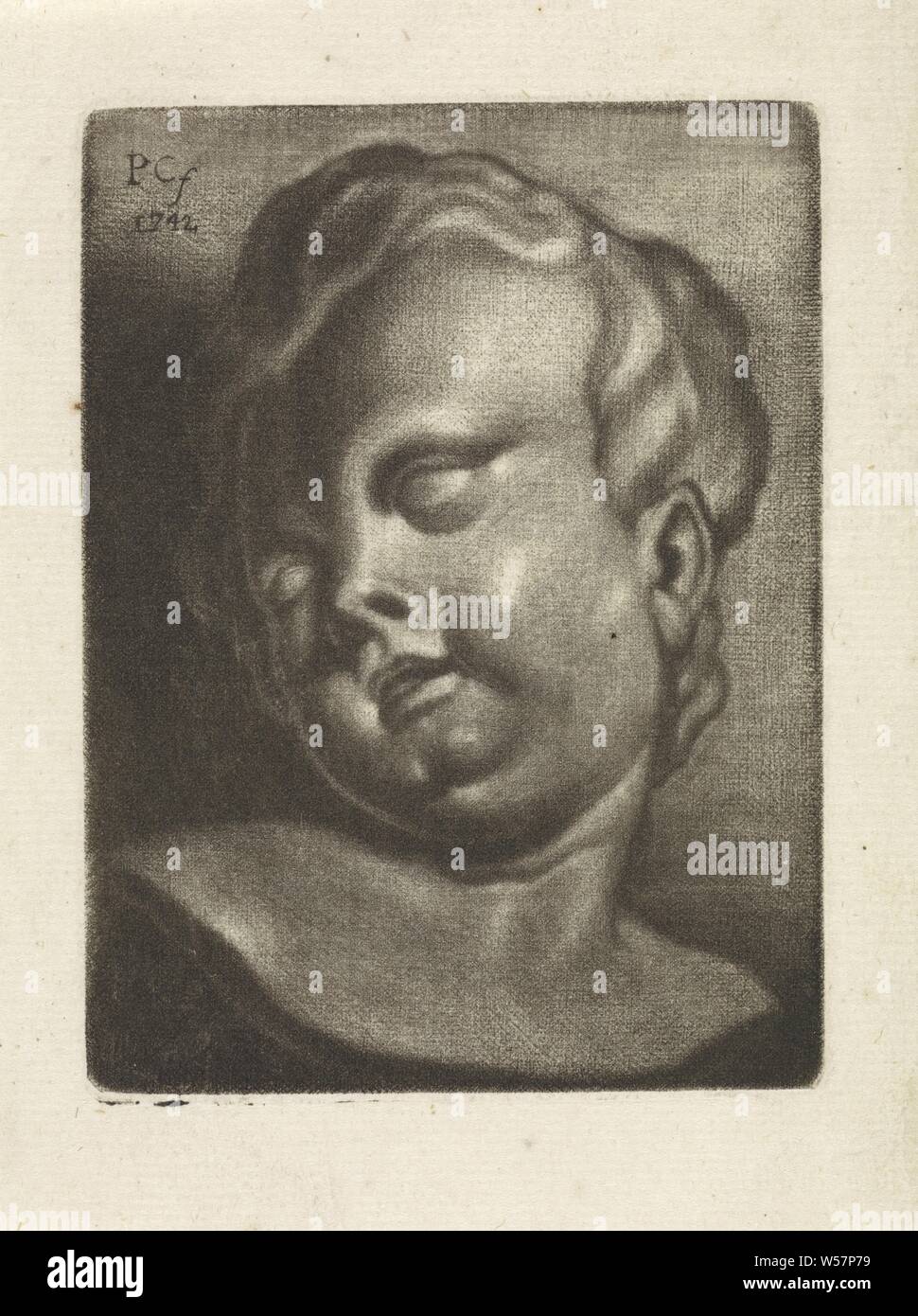 Busto di un putto, Petrus Camper (menzionato in oggetto), London, 1742, carta, incisione h 107 mm × W 80 mm Foto Stock