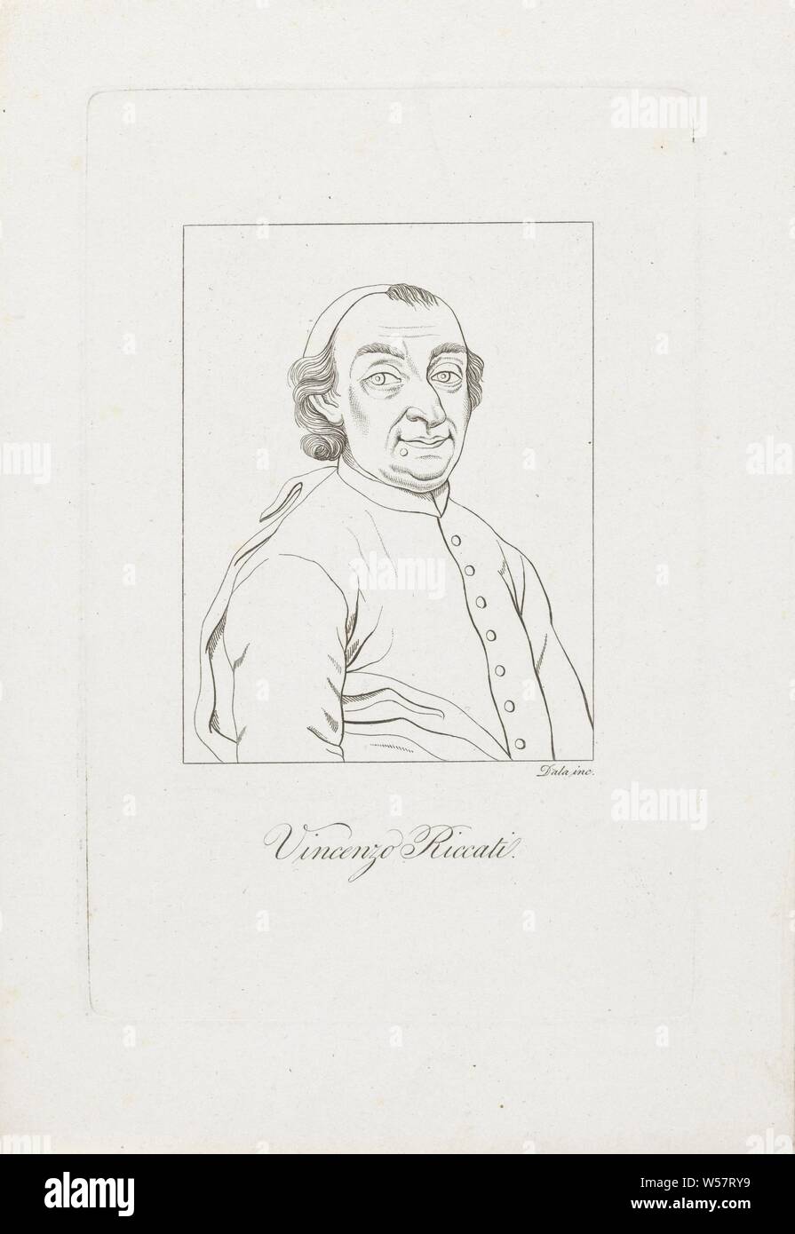 Ritratto del matematico Vincenzo Riccati, storico delle persone, la scienza e la tecnologia (ritratto di studioso, scienziato), Vincenzo Riccati, Giuseppe Dala (menzionato in oggetto), Italia, 1798 - 1860, carta, incisione h 199 mm × W 130 mm Foto Stock