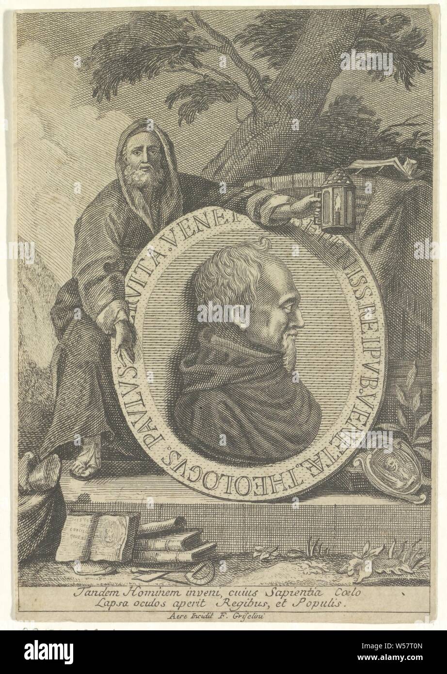 Ritratto di studioso Paolo Sarpi, storico delle persone, la scienza e la tecnologia (ritratto di studioso, scienziato), Paolo Sarpi, F. Griselini (menzionato in oggetto), l'Italia, dopo il 1623, carta, attacco, h 147 mm × W 101 mm Foto Stock