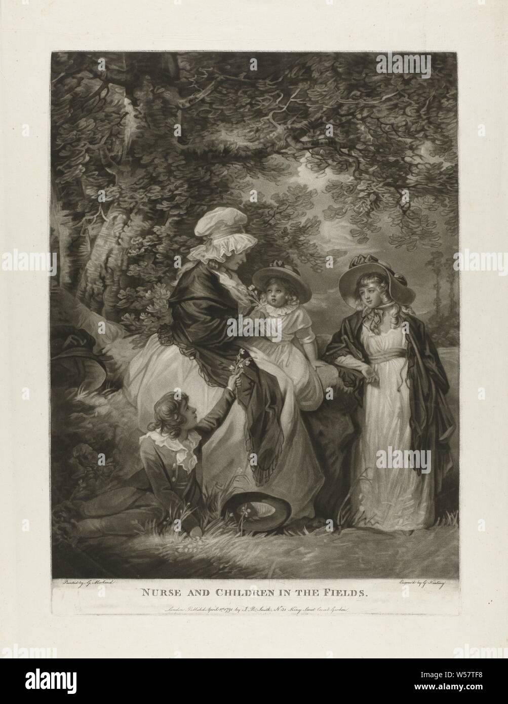 L'infermiera e i bambini nei campi, secco-infermiera, godersi la natura, piante, erbe e fiori, George Keating, 1772 - 1842, carta Foto Stock