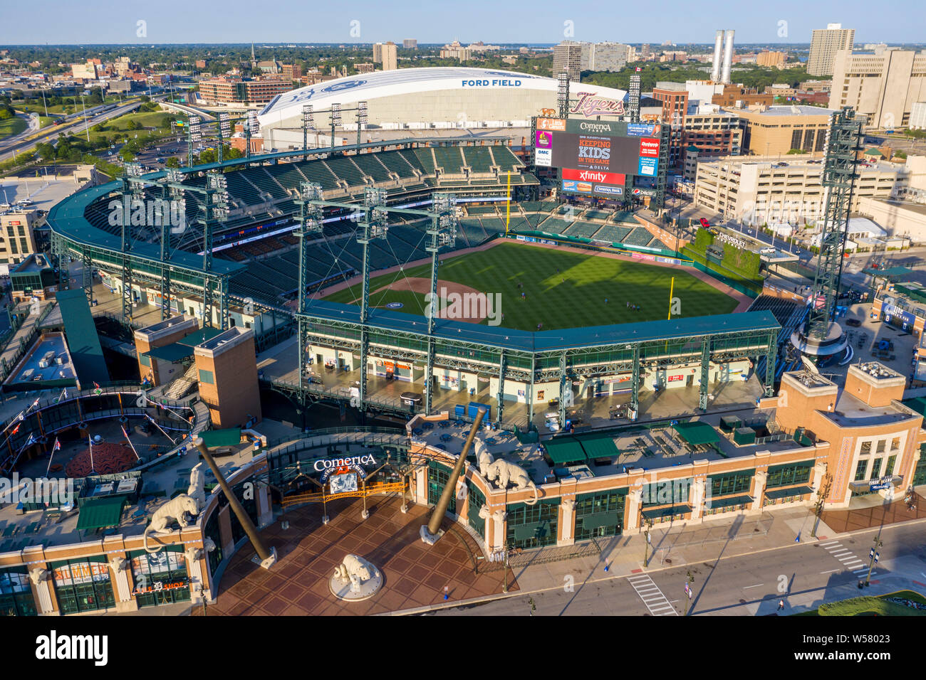 Detroit, Michigan - Comerica Park, casa dei Detroit Tigers major league baseball team. Foto Stock