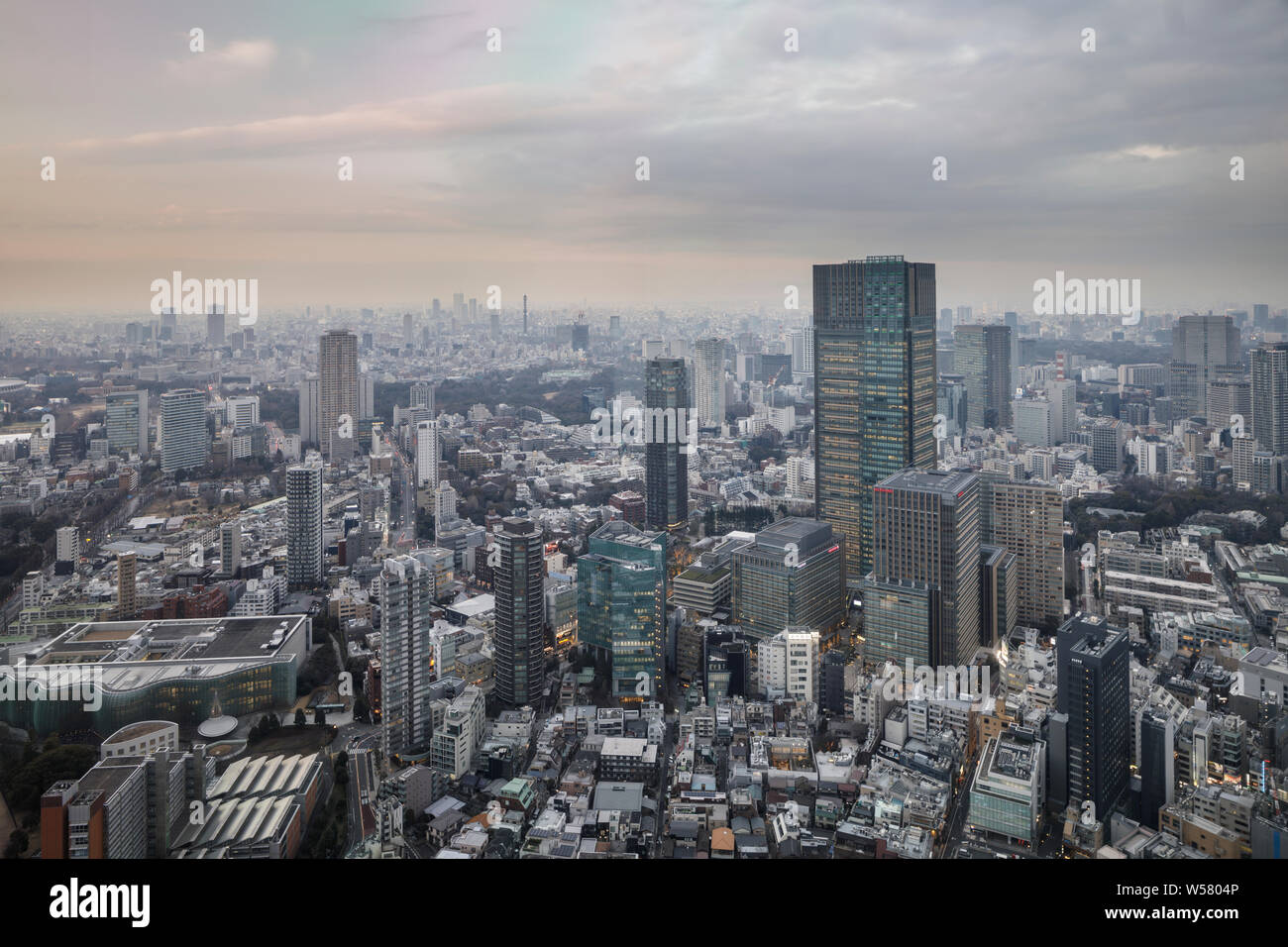 La skyline di Tokyo con gli alti edifici di Shibuya nella distanza. Foto Stock