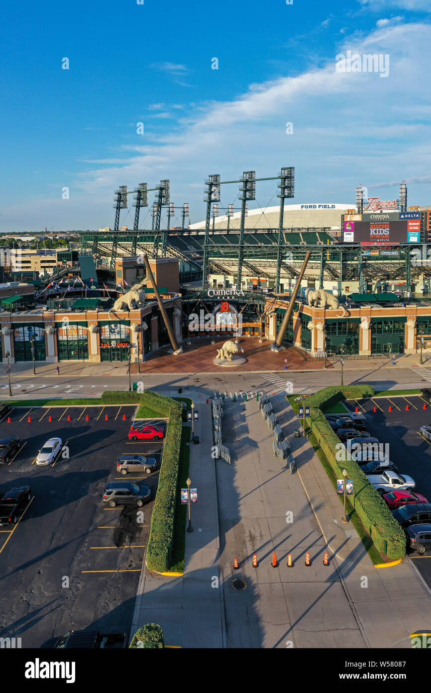 Detroit, Michigan - Comerica Park, casa dei Detroit Tigers major league baseball team. Foto Stock