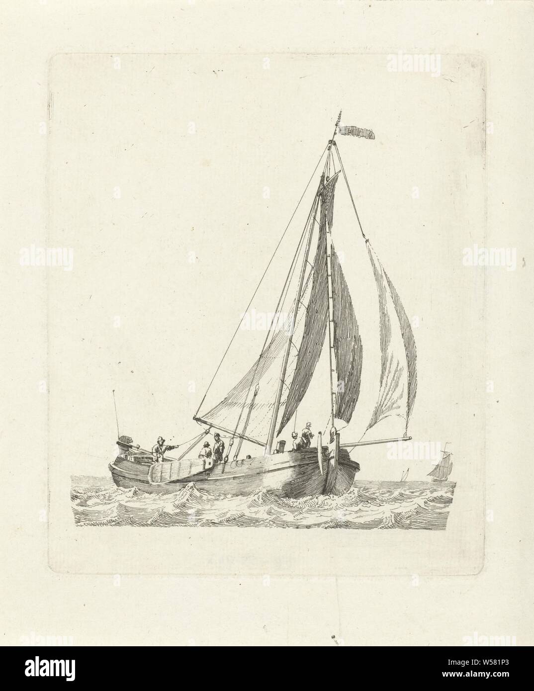 Scholschuit varie barche di serie B (titolo serie), una nave a vela con un numero di cifre di cui uno è al timone. In background altre due navi a vela. Questa stampa è parte di una serie di dodici stampe con barche, navi (in generale), Gerrit Groenewegen, Rotterdam, 1787, carta, attacco, h 154 mm × W 122 mm Foto Stock