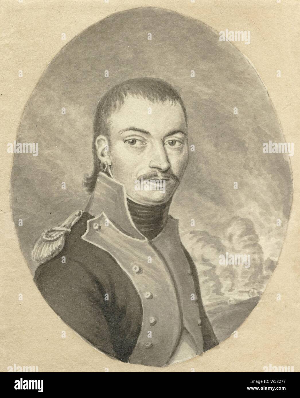 Ritratto di un ufficiale, Ernst Willem Jan Bagelaar, 1785 - 1837, carta, inchiostro, spazzola h 78 mm × W 62 mm Foto Stock