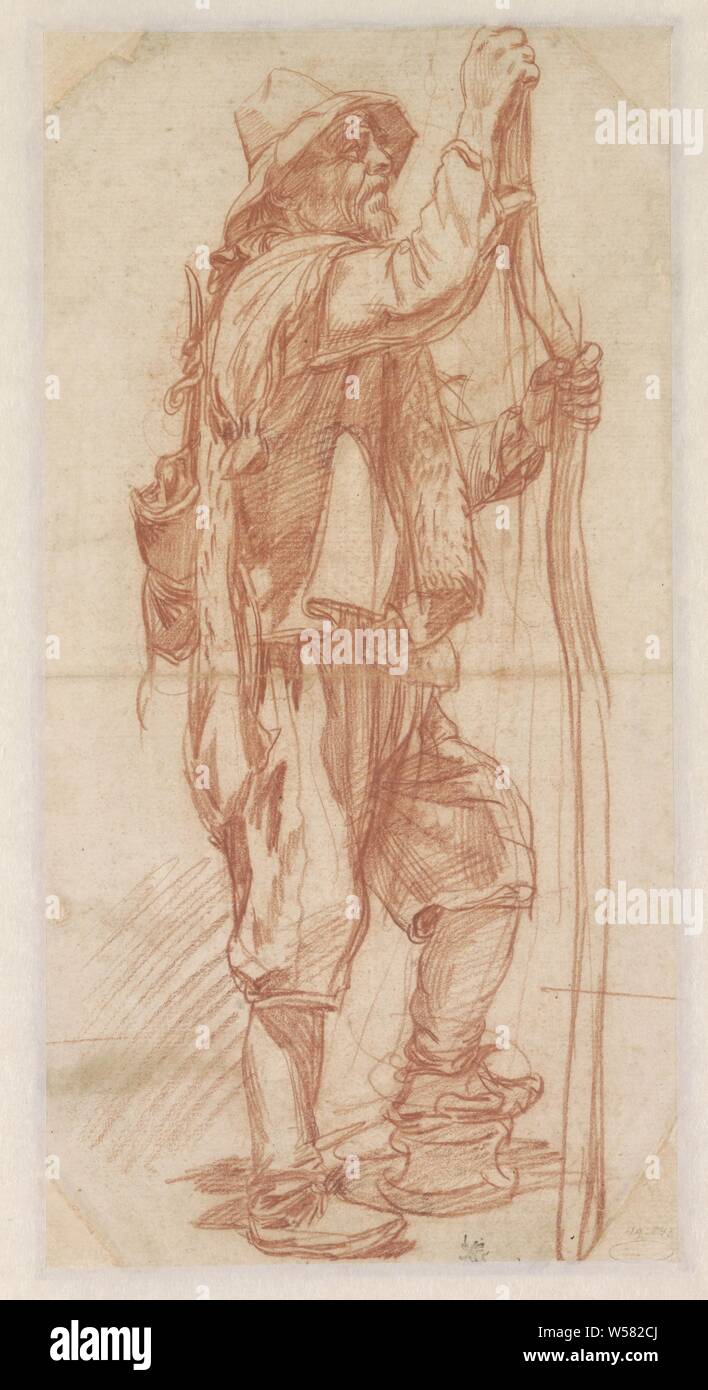 Contadino con una canna da zucchero, tre quarti a sinistra, Pierre Brebiette, 1608 - 1650, carta, gesso, h 375 mm × W 187 mm Foto Stock