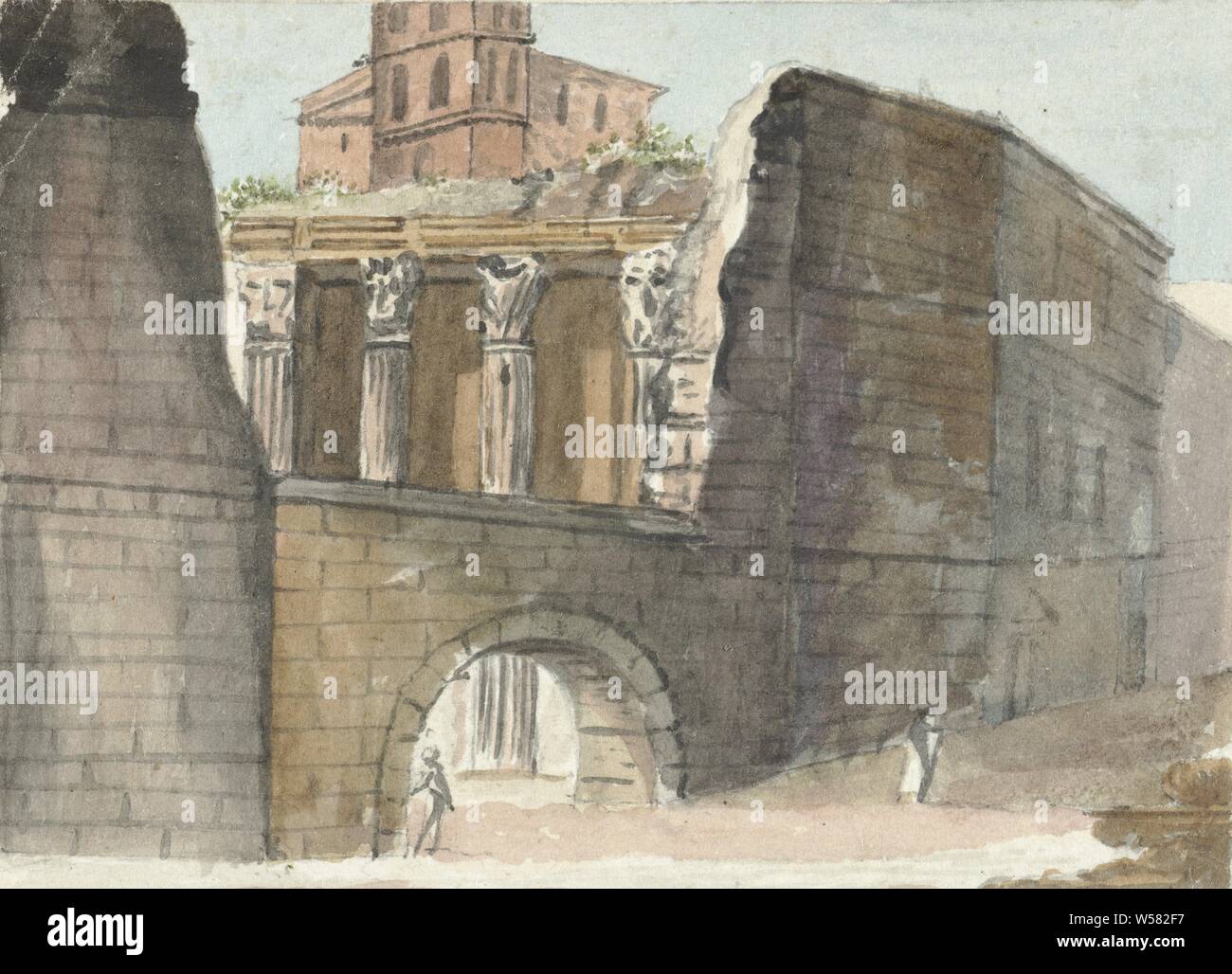 Le rovine romane, Pieter Bartholomeusz. Barbiers, 1782 - 1837, carta Acquerello (vernice), inchiostro, spazzola h 72 mm × W 98 mm Foto Stock