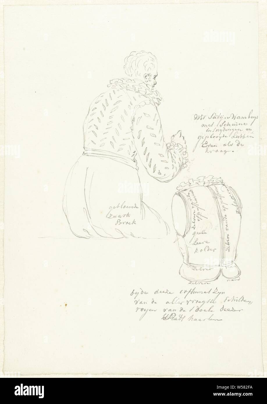 Seduto tiratore e un jerkin, Pieter Bartholomeusz. Barbiers, 1782 - 1837, carta di grafite (minerale), h 270 mm × W 187 mm Foto Stock