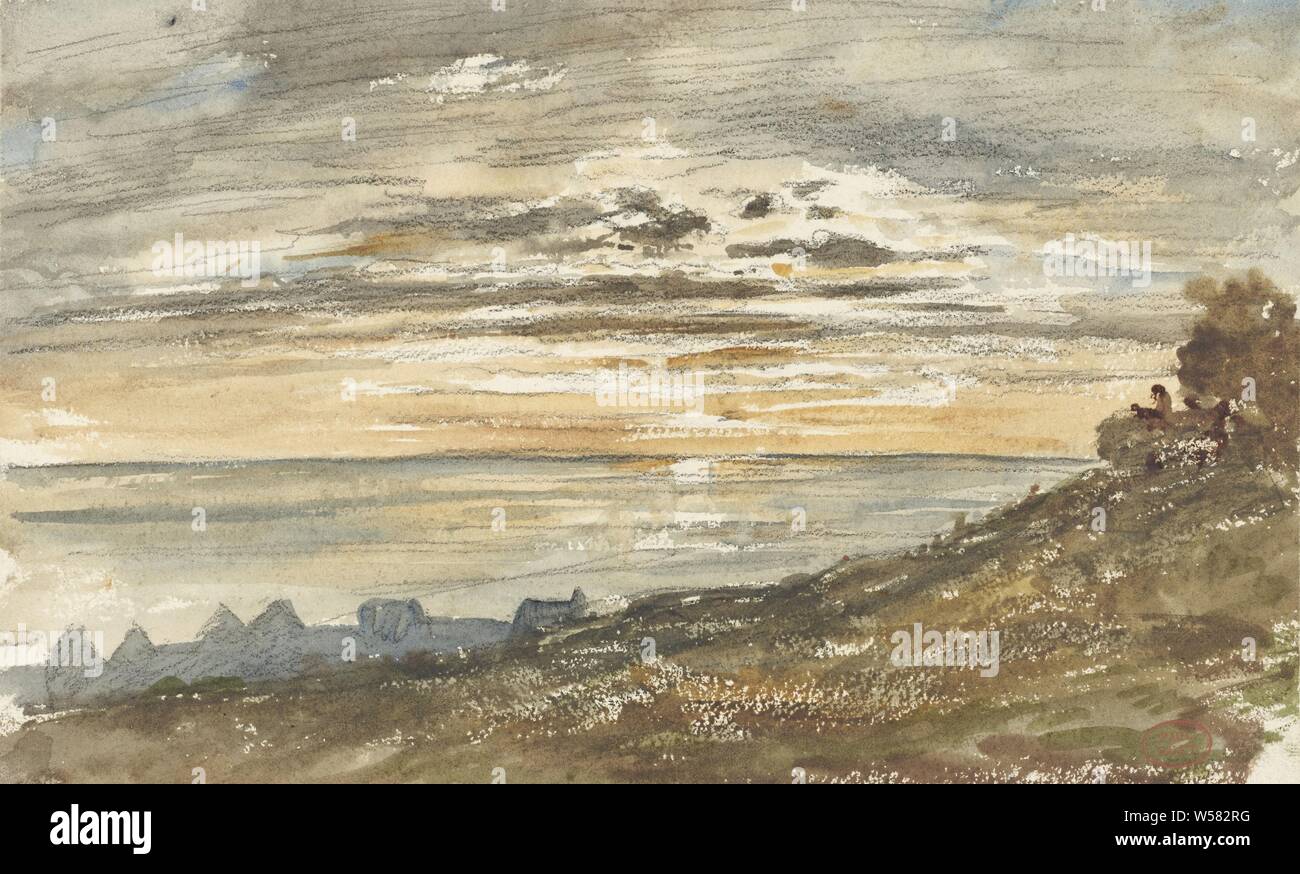 Tramonto a Trouville, Paul Huet, 1813 - 1869, carta Acquerello (vernice), gesso, spazzola, h 146 mm × W 241 mm Foto Stock