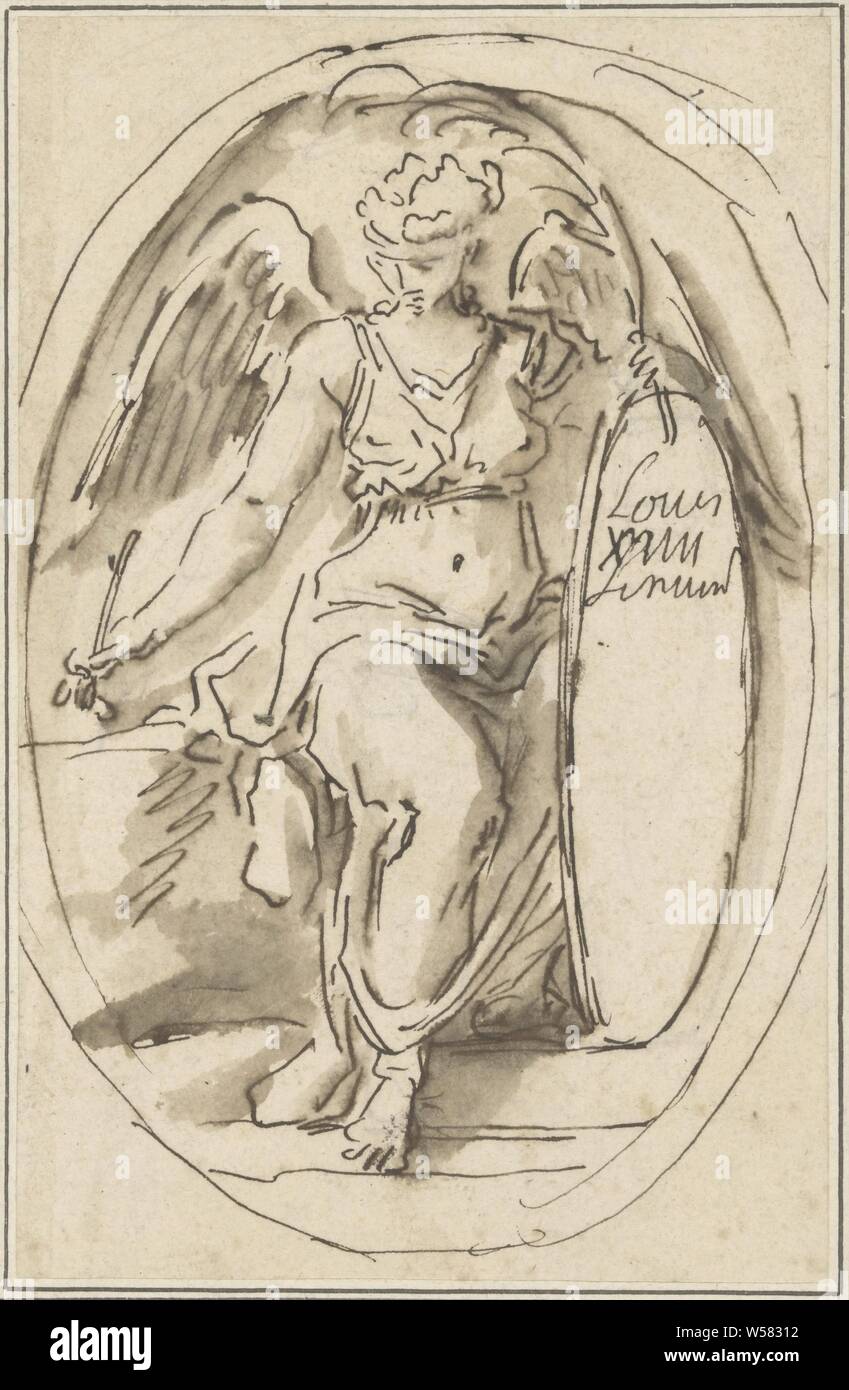 La scrittura di angelo, Francia, 1770 - 1799, carta, inchiostro, spazzola, h 177 mm × W 113 mm Foto Stock