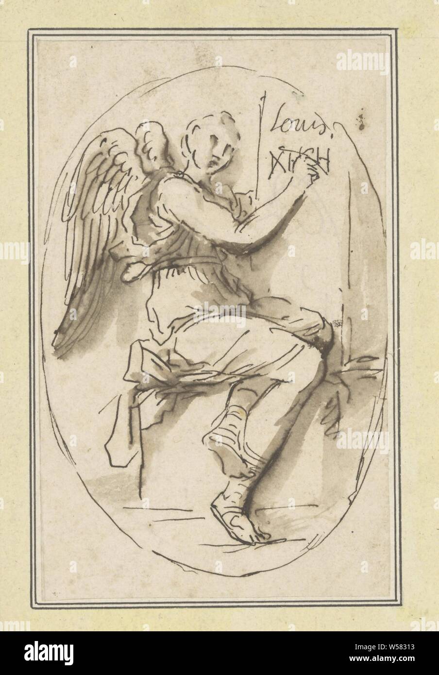 La scrittura di angelo, Francia, 1770 - 1799, carta, inchiostro, spazzola, h 175 mm × W 110 mm Foto Stock