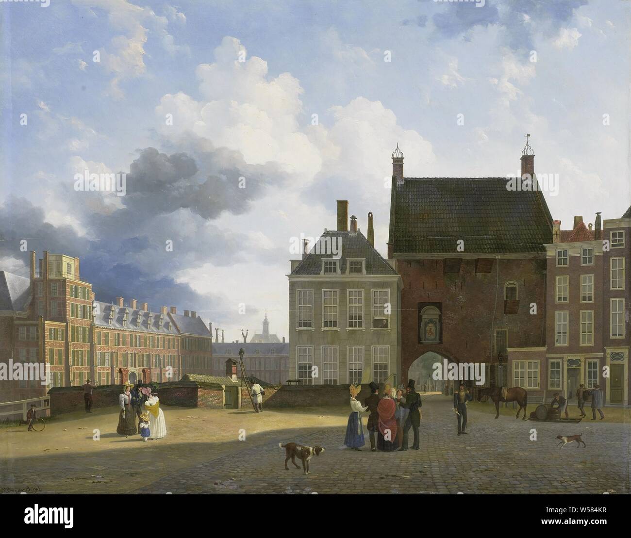 La prigione di gate e il luogo dell' Aia, la prigione di gate e il luogo dell'Aia. Sulla sinistra gli edifici del Binnenhof., Pieter Daniel van Der Burgh, 1825 - 1860, pannello, pittura a olio (vernice), h 47.5 cm × W 59,5 cm d 8 cm Foto Stock