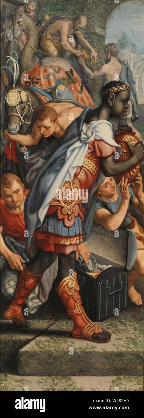 Ala di una pala con l adorazione dei Magi, sul retro è la Presentazione al tempio, l'ala di una pala. Da un lato il culto dei re e sull'altro lato la presentazione al tempio, Pieter Aertsen, Amsterdam, 1560 - 1565, Drager, lijst, pittura, h 188 cm × W 71 cm h 212,5 cm × W 94,5 cm × d 7 cm Foto Stock