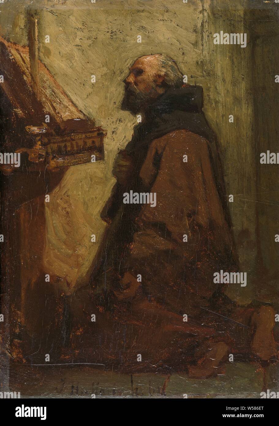 Pregando il fratello (Monaco a sua Devozioni), un monaco pregare in ginocchio davanti a una scrivania con un libro su di esso., Jacob Maris, 1864, rame (metallo), pittura a olio (vernice), h 21.5 cm × W 15,5 cm d 7,6 cm Foto Stock Pregando il fratello (Monaco a sua Devozioni), un monaco pregare in ginocchio davanti a una scrivania con un libro su di esso., Jacob Maris, 1864, rame (metallo), pittura a olio (vernice), h 21.5 cm × W 15,5 cm d 7,6 cm Foto Stock