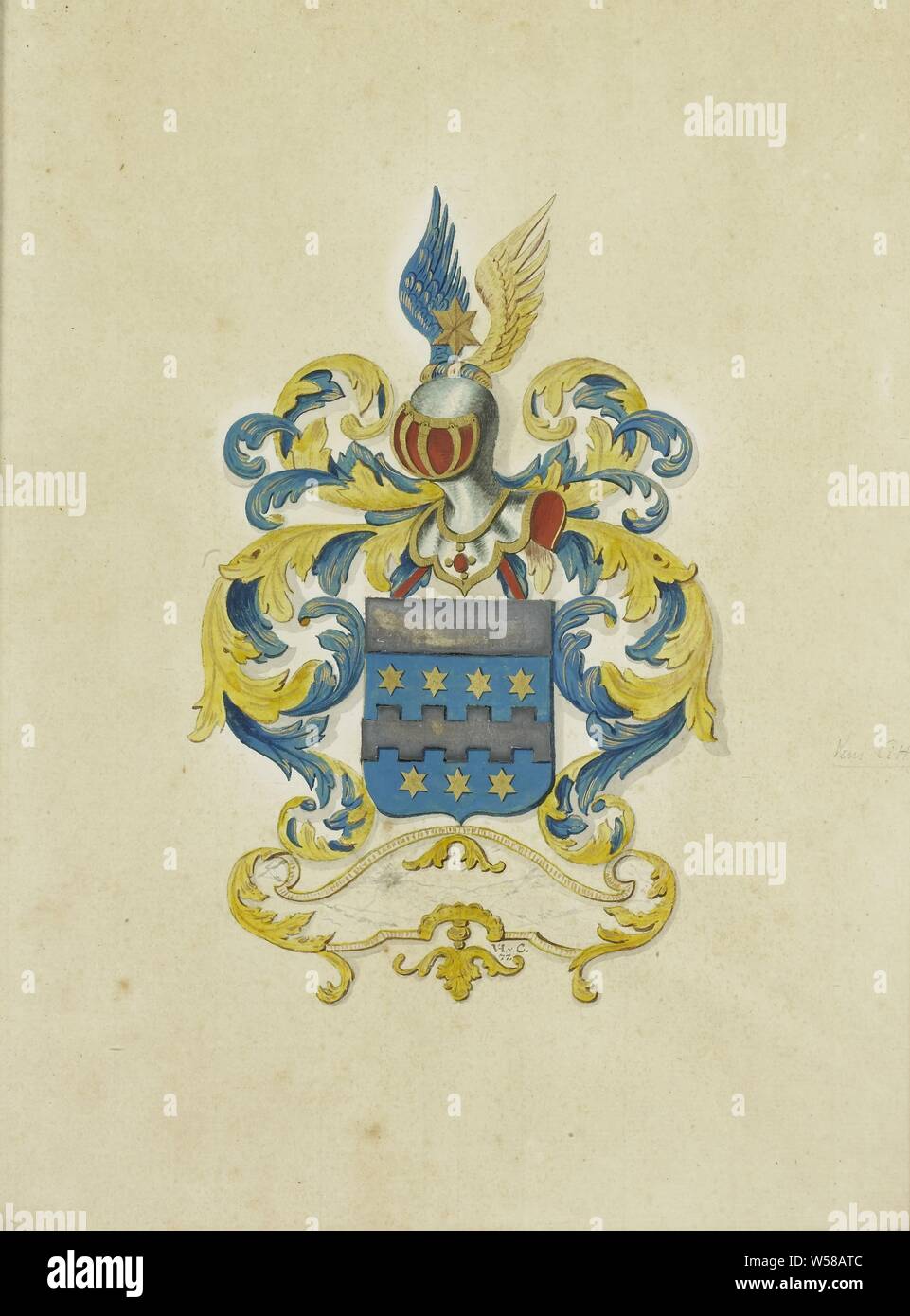 L'arma di Citters, l'arma di Citters. Parte di una serie di armi appartenenti alla donazione Jonkheer J. de Witte van Citters, l'Aia, 1876. Parte della collezione di oggetti araldico., anonimo, Paesi Bassi del Nord, c. 1777, carta Acquerello (vernice), h 33 cm × W 25 cm d 2,3 cm Foto Stock