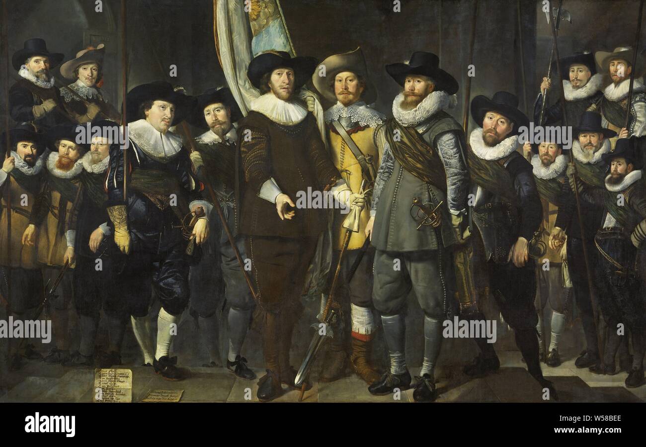 Ufficiali e altre guardie civiche del III distretto di Amsterdam, sotto il comando del capitano Allaert Cloeck e tenente Lucas Jacobsz Rotgans, 1632, funzionari e altri sparatutto del distretto III di Amsterdam sotto il comando del capitano Allaert Cloeck e tenente Lucas Jacobsz Rotgans. Gli altri tiratori sono: Claes Coeck Nanningsz (con banner), Jan Vogelensang, Gerrit Pietersz Schagen, Michiel Colijn, Hans Walschaert, Jan Kuysten, Adolf Fortenbeeck, Aris Hallewat Hendrick, Hendrick, Colijn Hademan Van Laer, Dirck Pietersz Pers, Federico Schulenborch, Thomas Jacobsz Hoingh Foto Stock