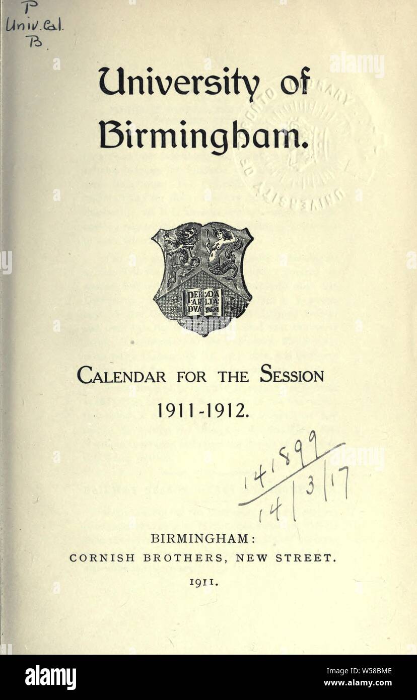 Calendario : Birmingham, Università di Foto Stock