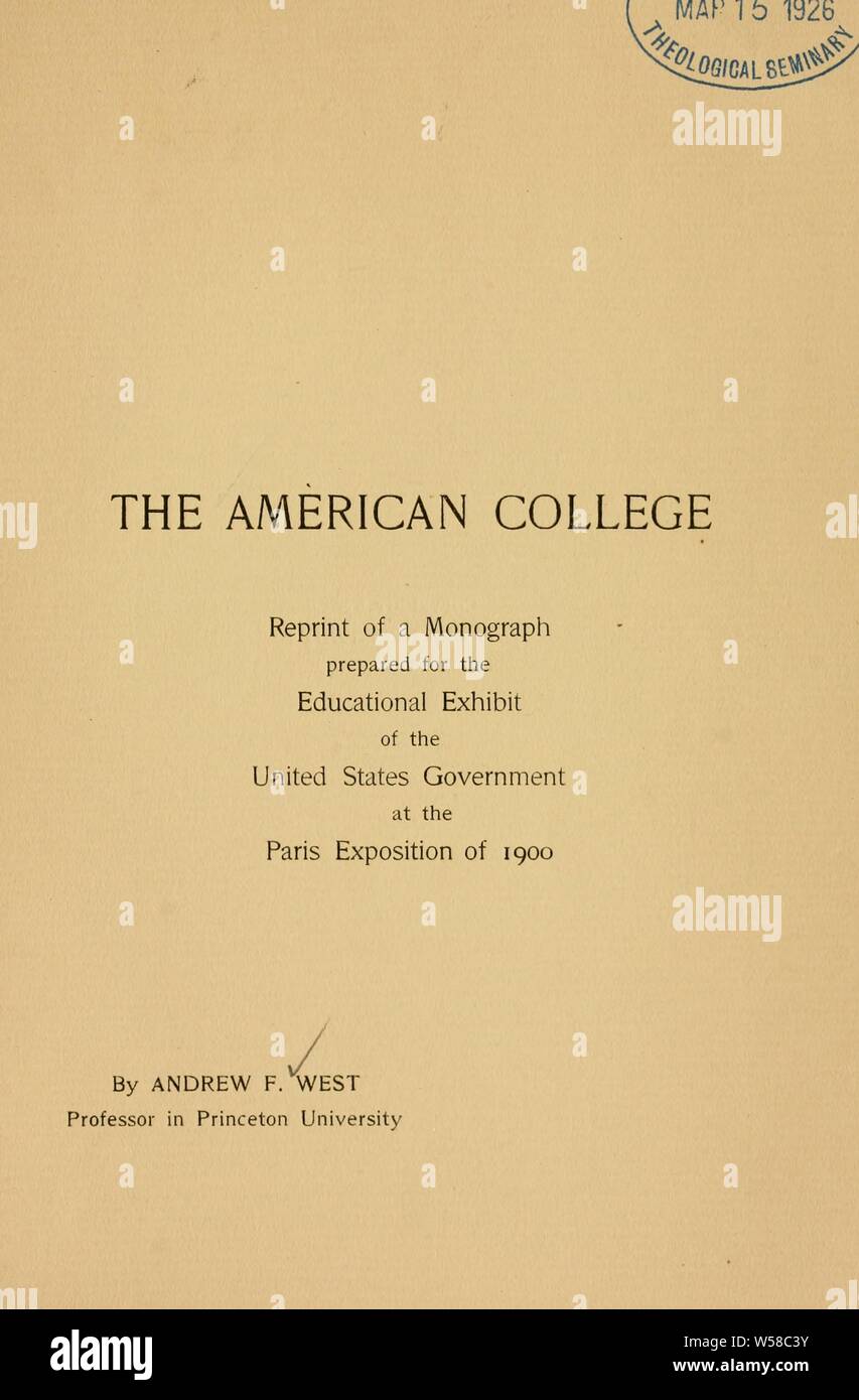 La American college : Ovest, Andrew Fleming, 1853-1943 Foto Stock