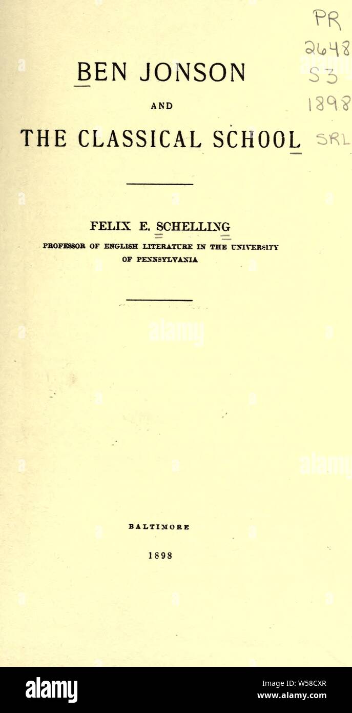 Ben Jonson e la scuola classica : Schelling, Felix Emmanuel, 1858-1945 Foto Stock
