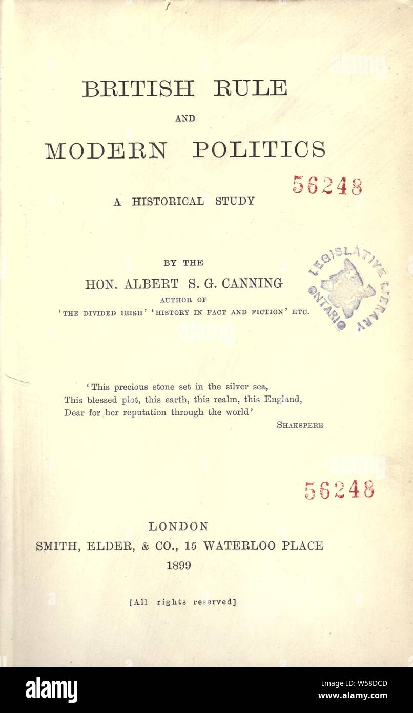 La dominazione britannica e la moderna politica : uno studio storico : Canning, Albert Stratford George, 1832-1916 Foto Stock