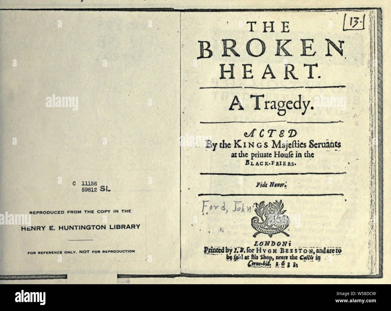 Il cuore spezzato: una tragedia : Ford, Giovanni, 1586-ca. 1640 Foto Stock