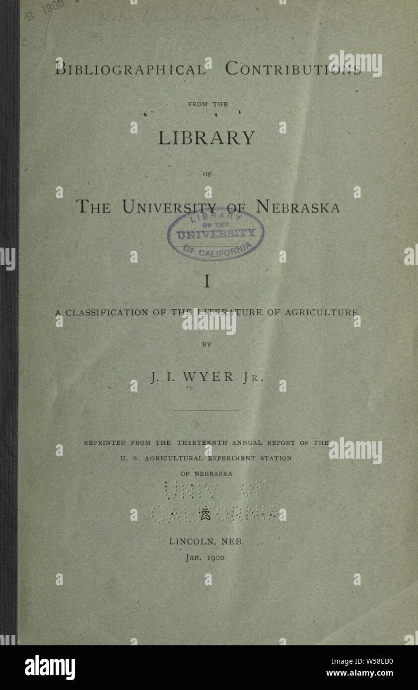 Una classificazione della letteratura di agricoltura : Wyer, J. I. (James Ingersoll), 1869-1955 Foto Stock