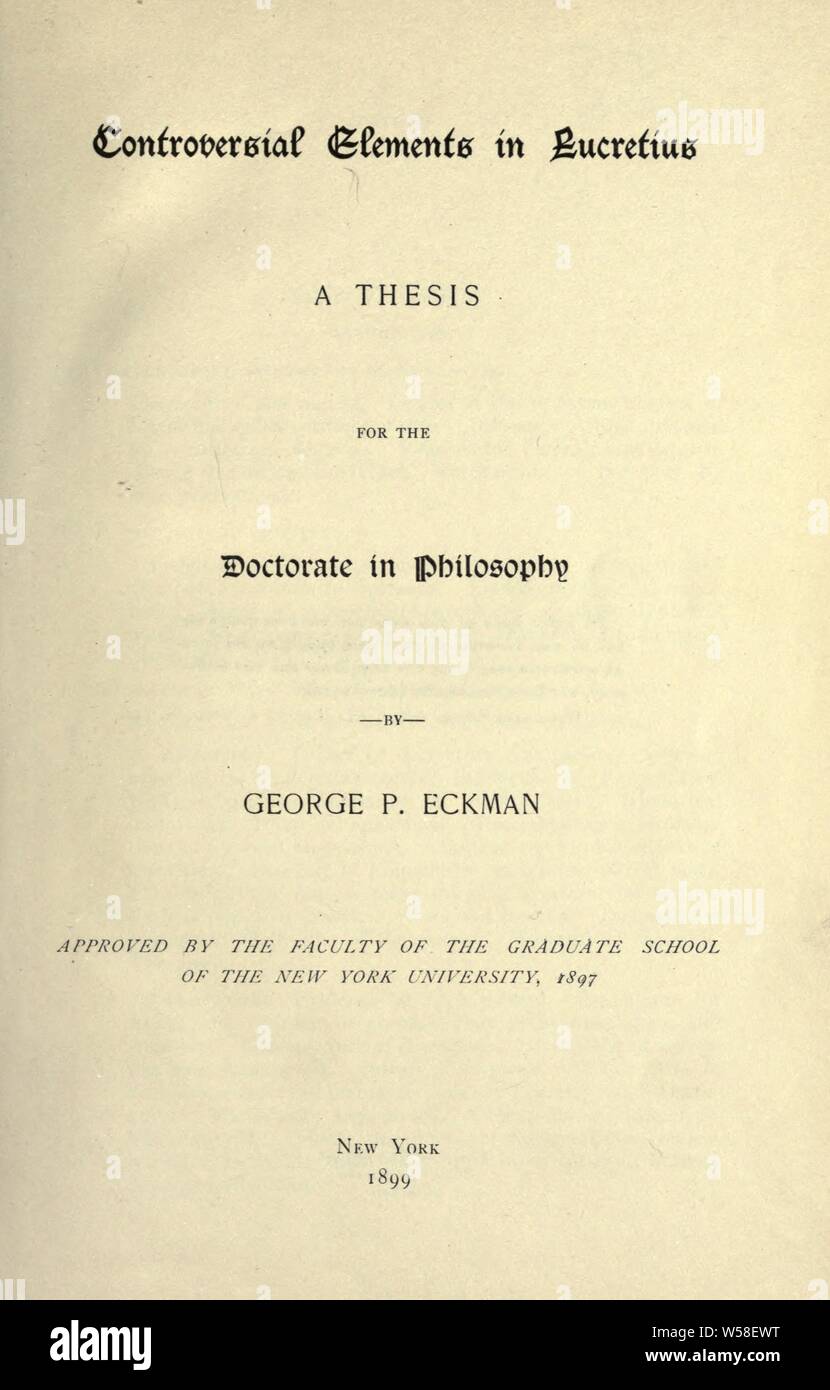 Elementi controversi in Lucrezio .. : Eckman, G. P. (George Peck), 1860-1920 Foto Stock