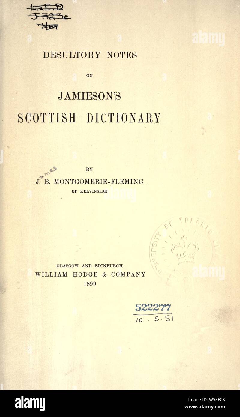 Saltuaria note su Jamieson del dizionario scozzese : Fleming, James B. Montgomerie Foto Stock