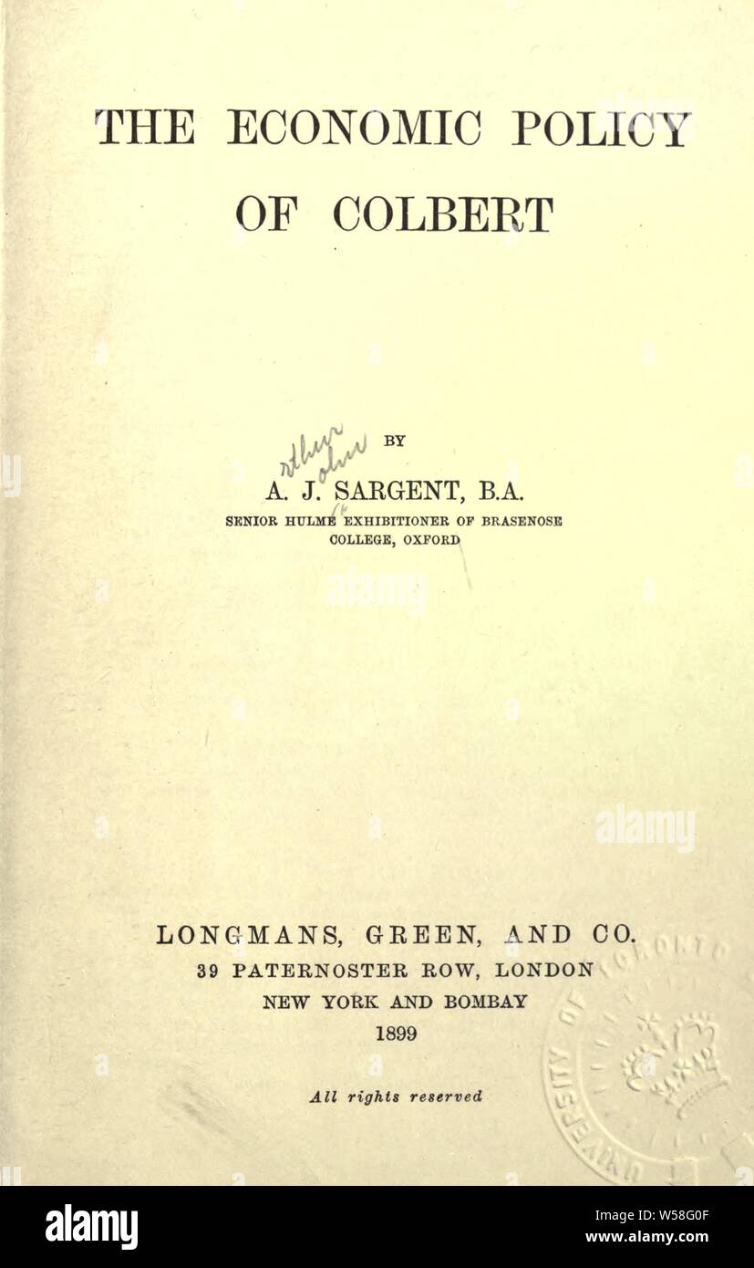 La politica economica di Colbert : Sargent, Arthur John, 1871 Foto Stock