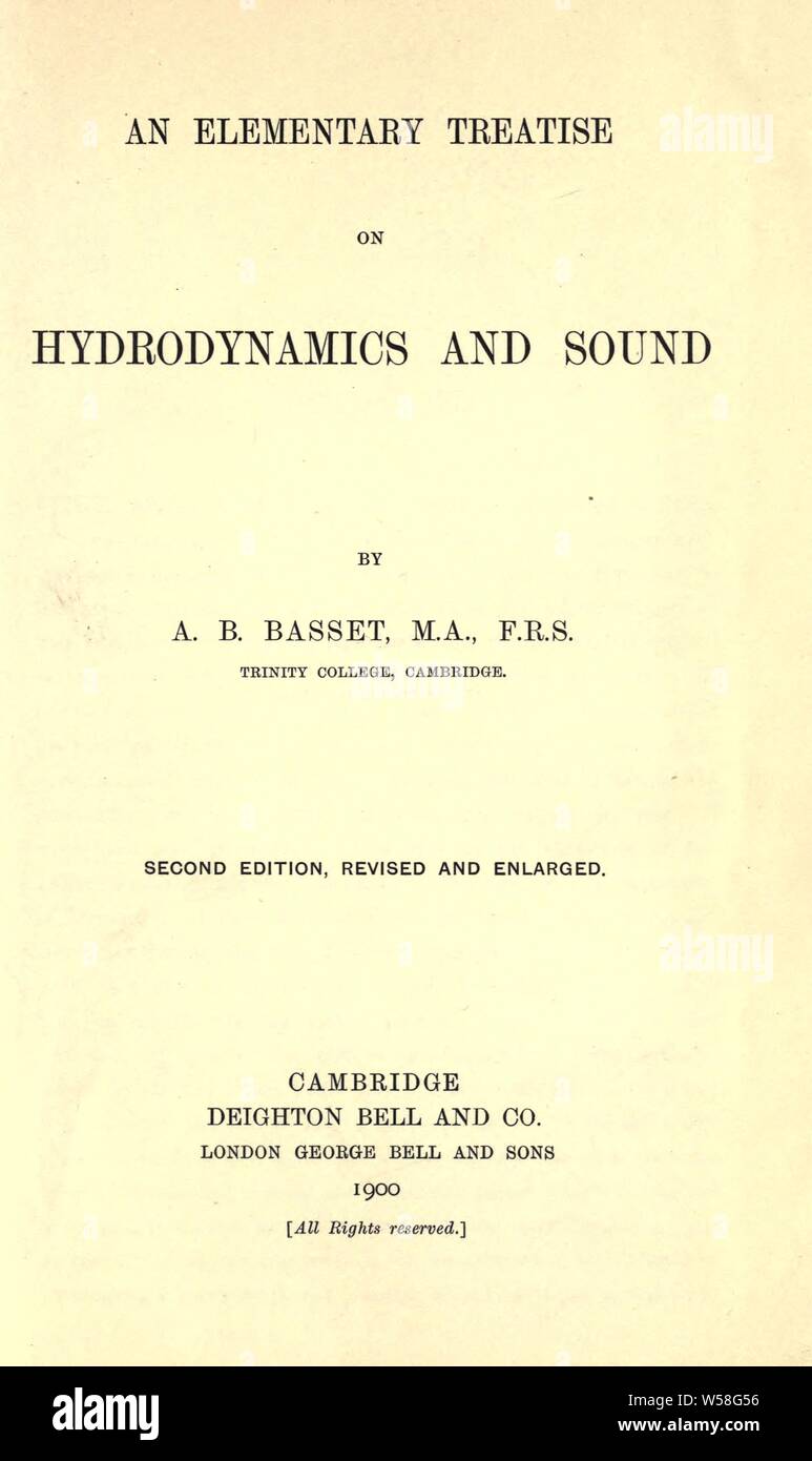 Un elementare trattato sulla idrodinamica e del suono : Basset, Alfred Barnard, 1854-1930 Foto Stock