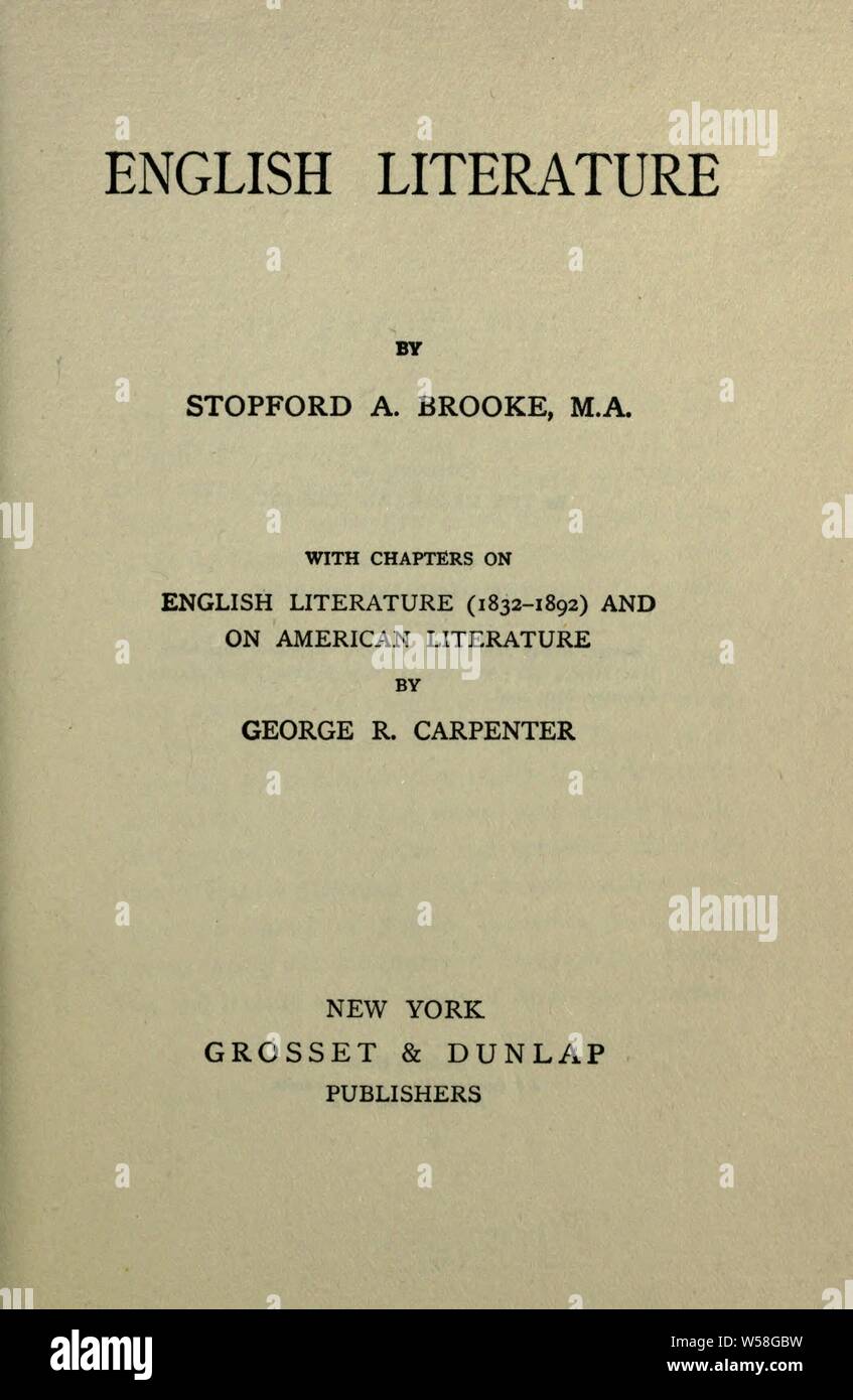 Letteratura inglese : Brooke, Stopford Augusto, 1832-1916 Foto Stock