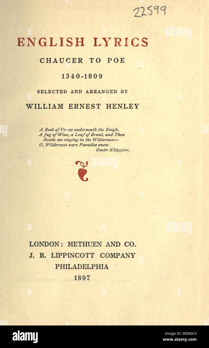 Testi in inglese : Henley, William Ernest, 1849-1903 Foto Stock