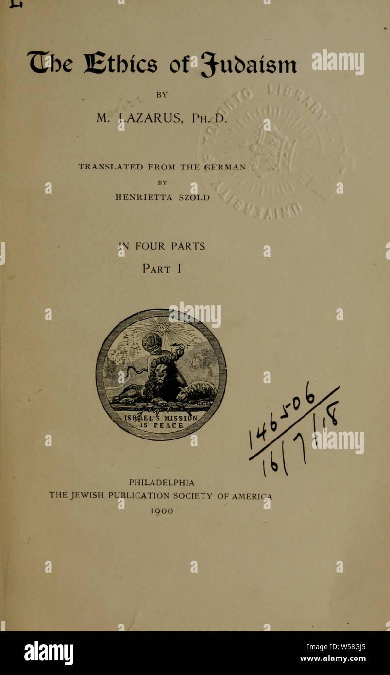 L Etica del giudaismo : Lazzaro, Moritz, 1824-1903 Foto Stock