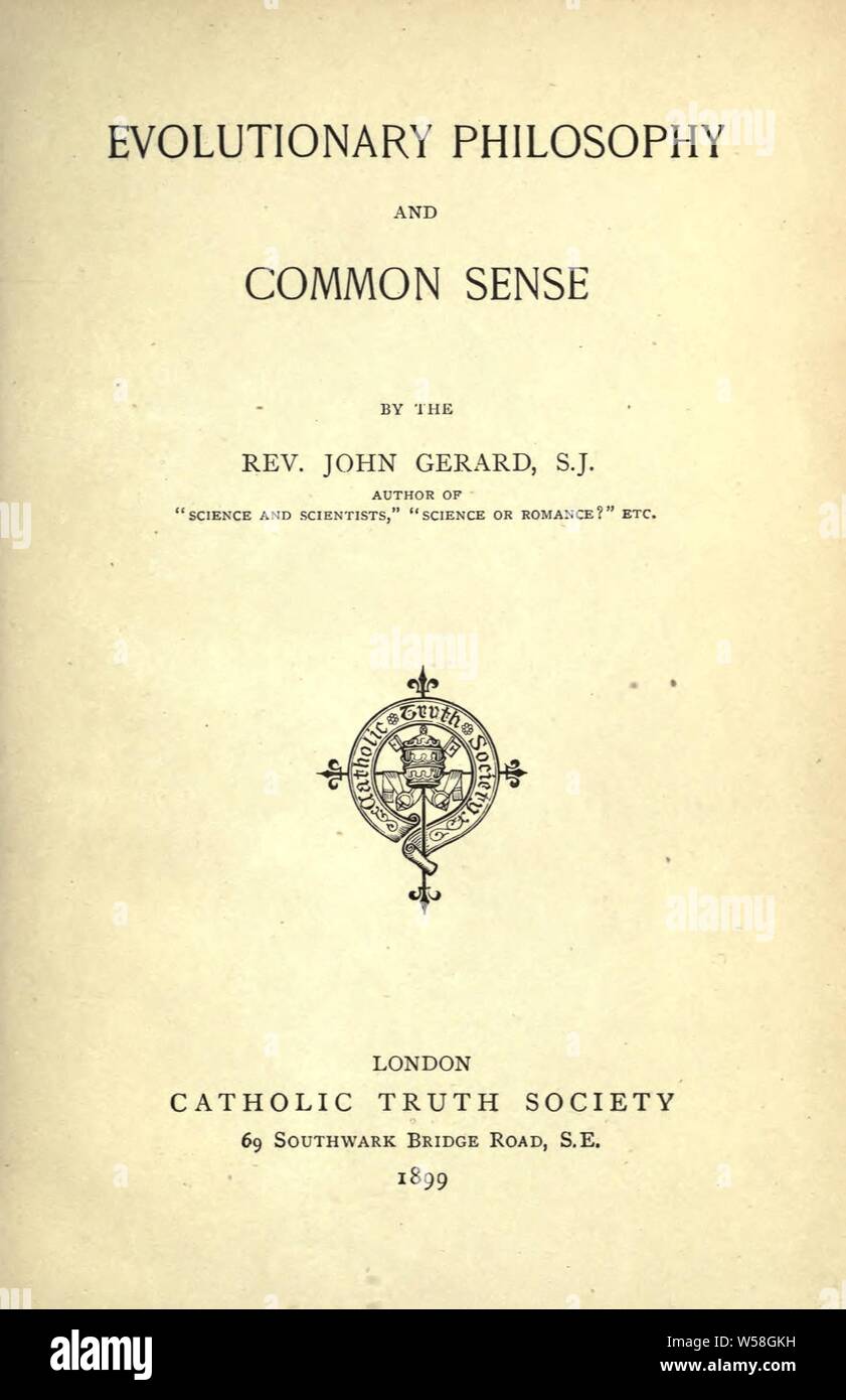 La filosofia di evoluzione e il senso comune : Gerard, Giovanni, 1840-1912 Foto Stock