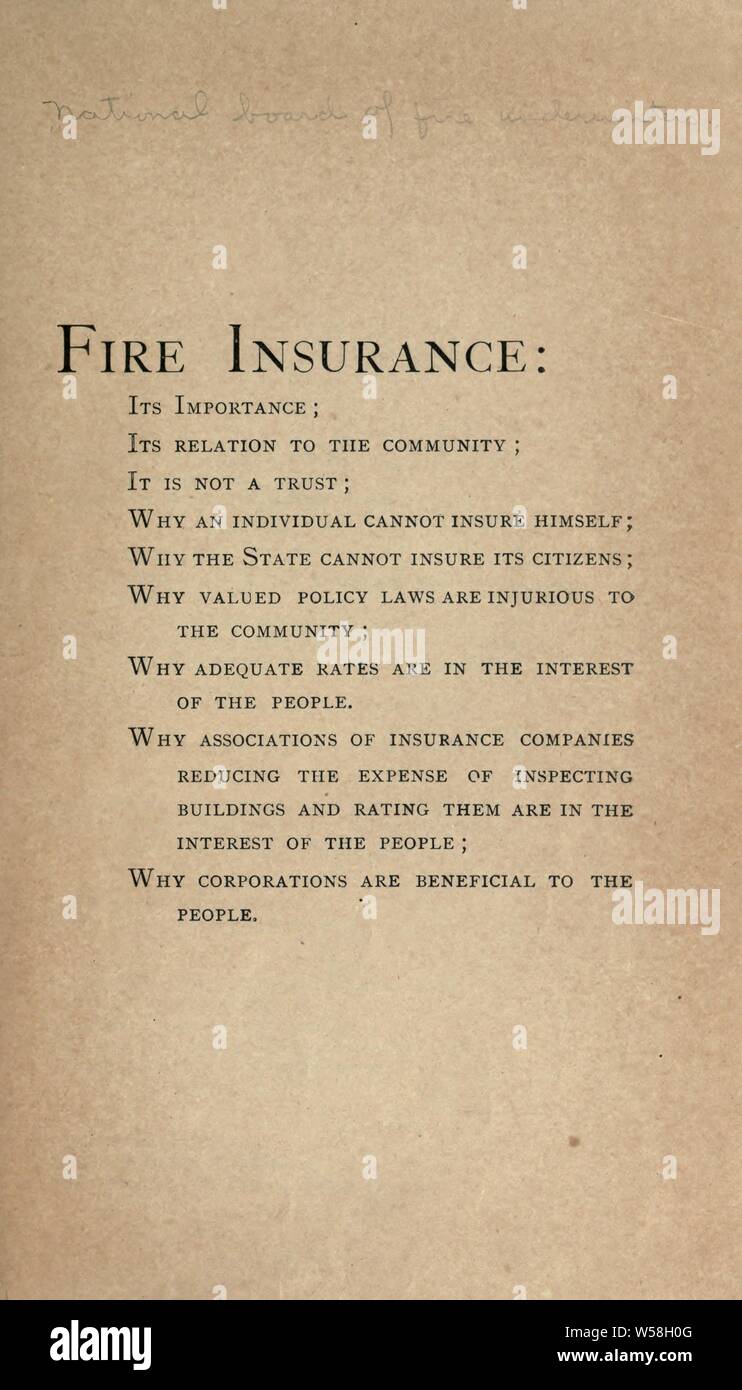 Assicurazione contro gli incendi: la sua importanza e la sua relazione con la comunità; .. : National Board of Fire Underwriters Foto Stock