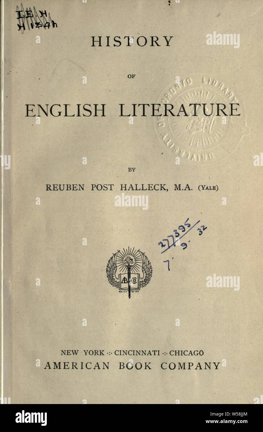 Storia della letteratura inglese : Halleck, Ruben Post, 1859-1936 Foto Stock