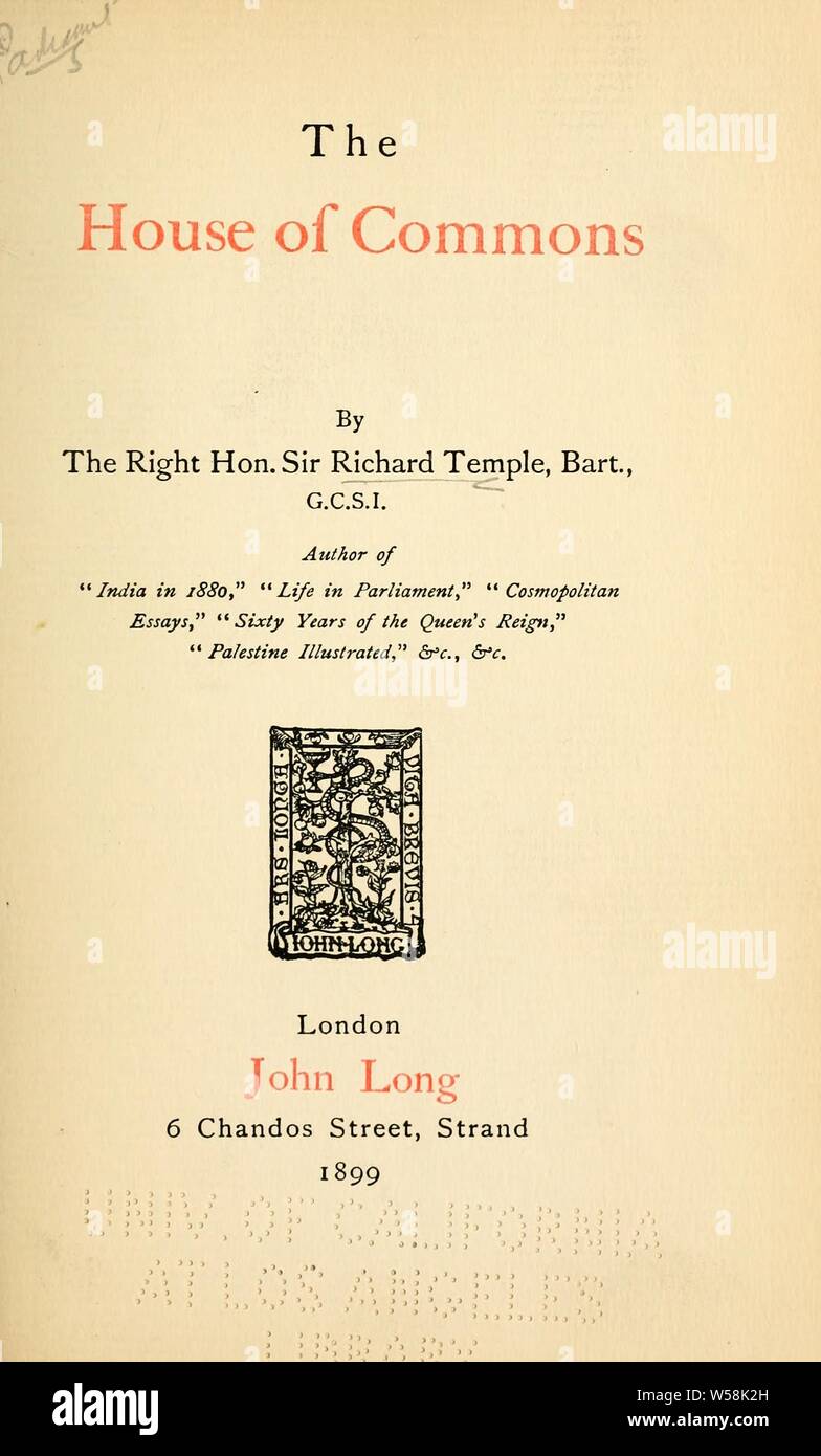 La House of Commons : Tempio, Richard, Sir, 1826-1902 Foto Stock