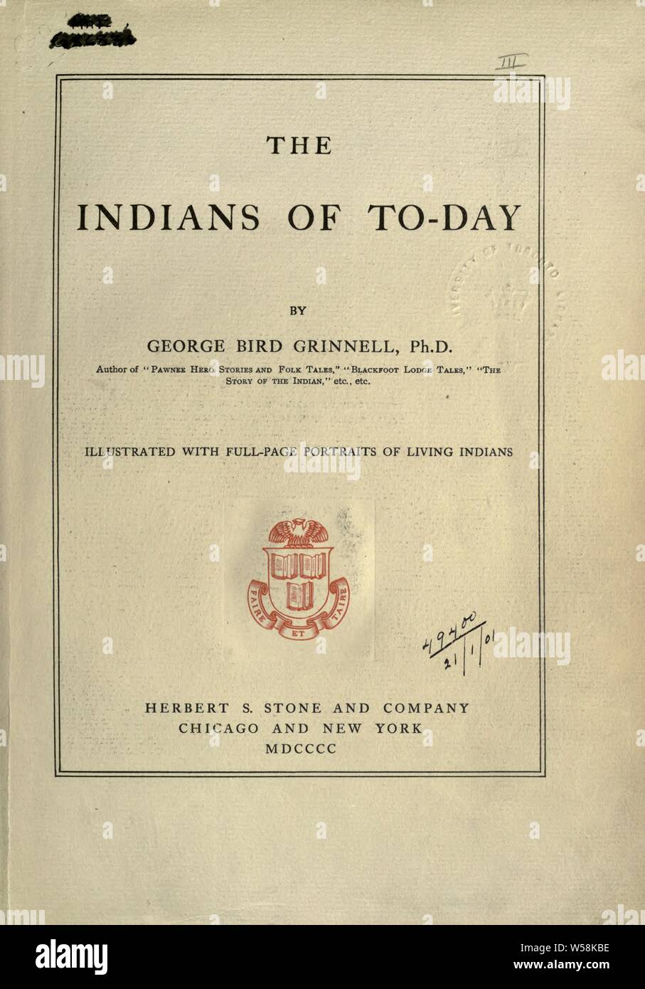 Gli Indiani di al-giorno : Grinnell, George Bird, 1849-1938 Foto Stock