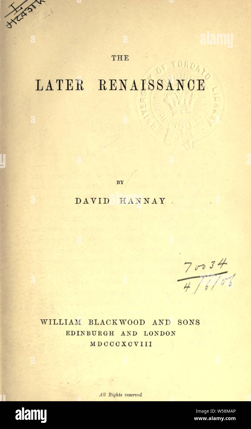 La successiva in stile rinascimentale : Hannay, David, 1853-1934 Foto Stock